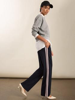 Baukjen Marjorie Side Stripe Ponte Trousers, Navy/Pink, Navy/Pink