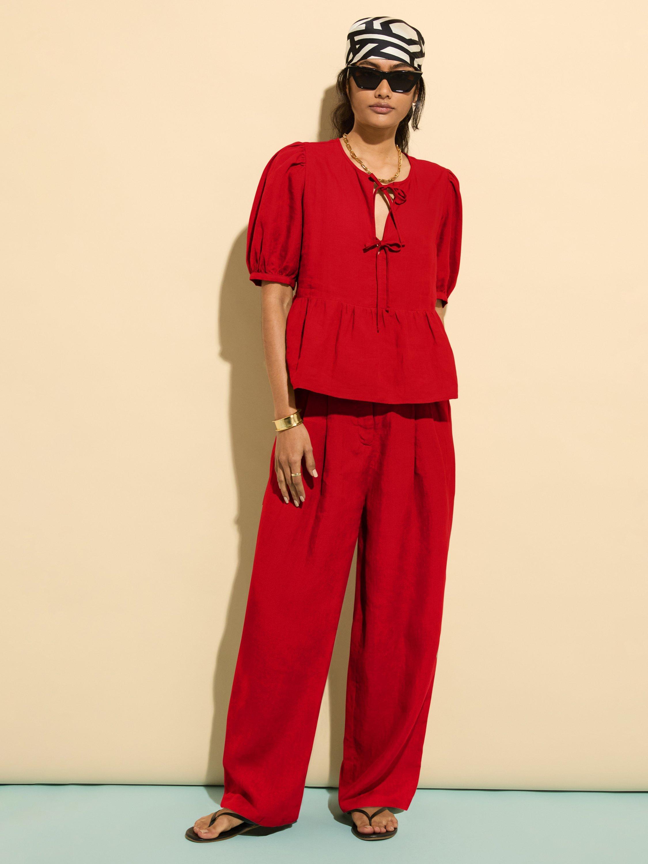 Product image 1 of 4, which shows Baukjen Melissa Pure Linen Trousers, Crimson Red, 8