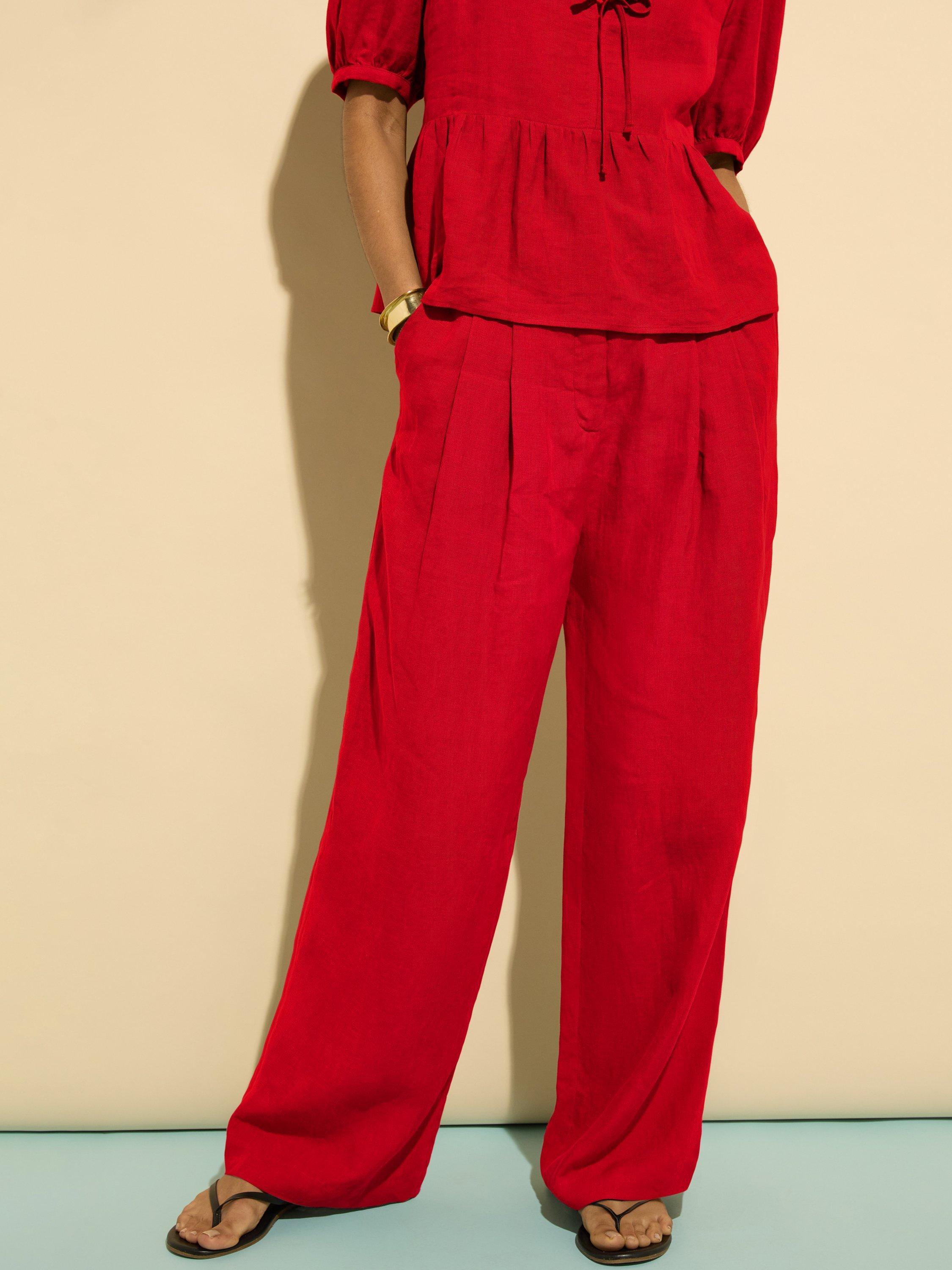 Product image 2 of 4, which shows Baukjen Melissa Pure Linen Trousers, Crimson Red, 8