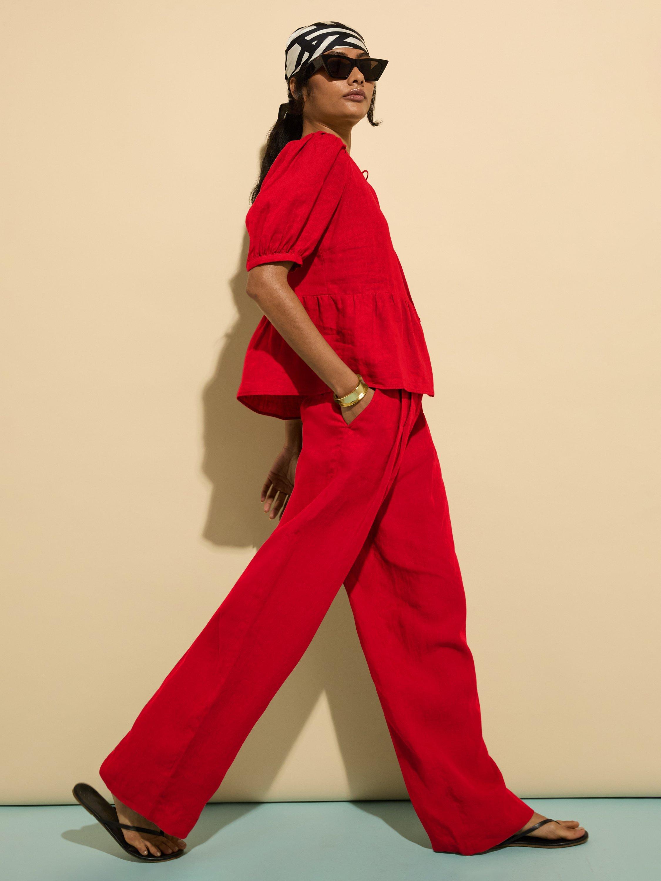 Product image 3 of 4, which shows Baukjen Melissa Pure Linen Trousers, Crimson Red, 8