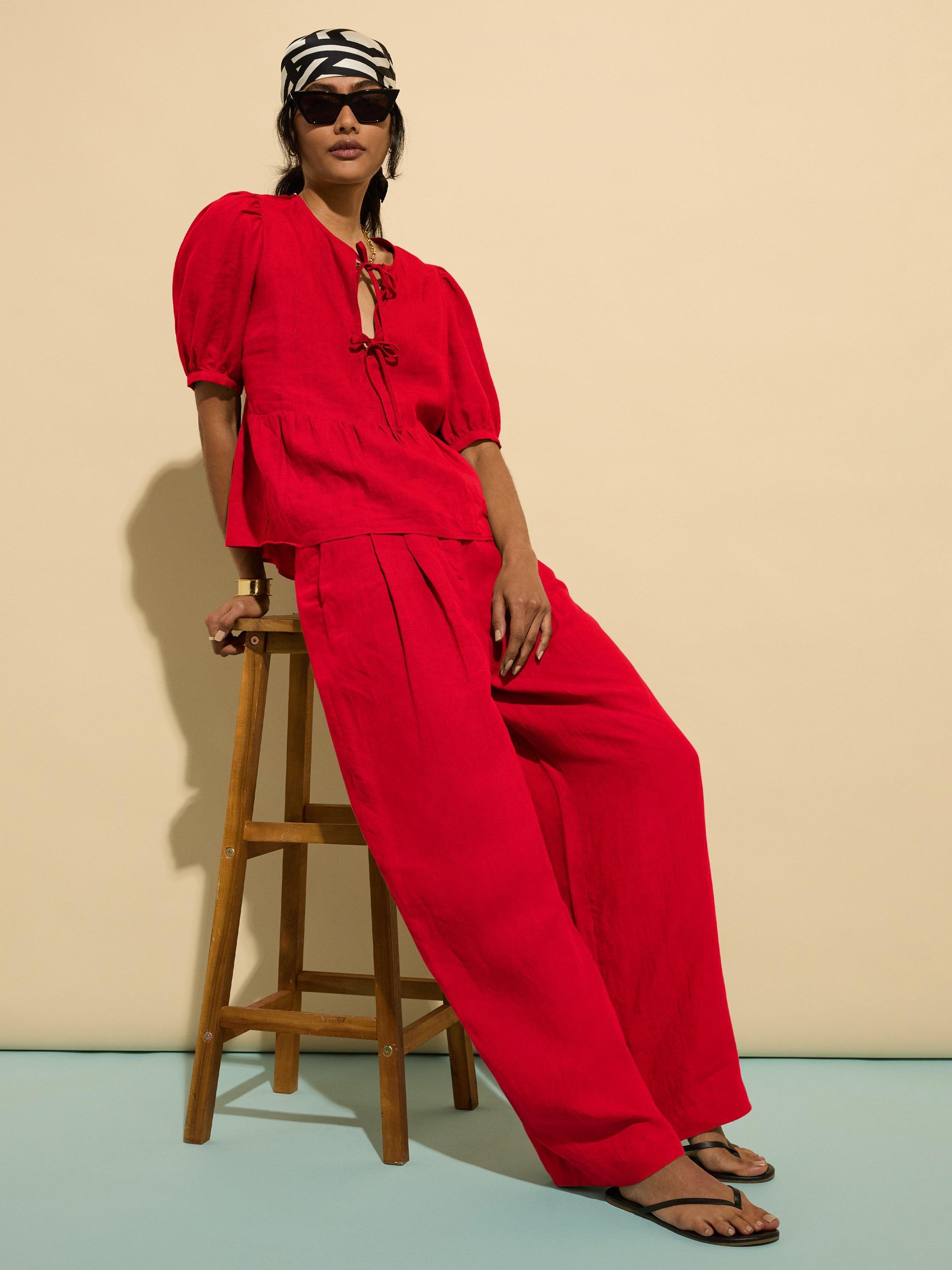 Product image 4 of 4, which shows Baukjen Melissa Pure Linen Trousers, Crimson Red, 8