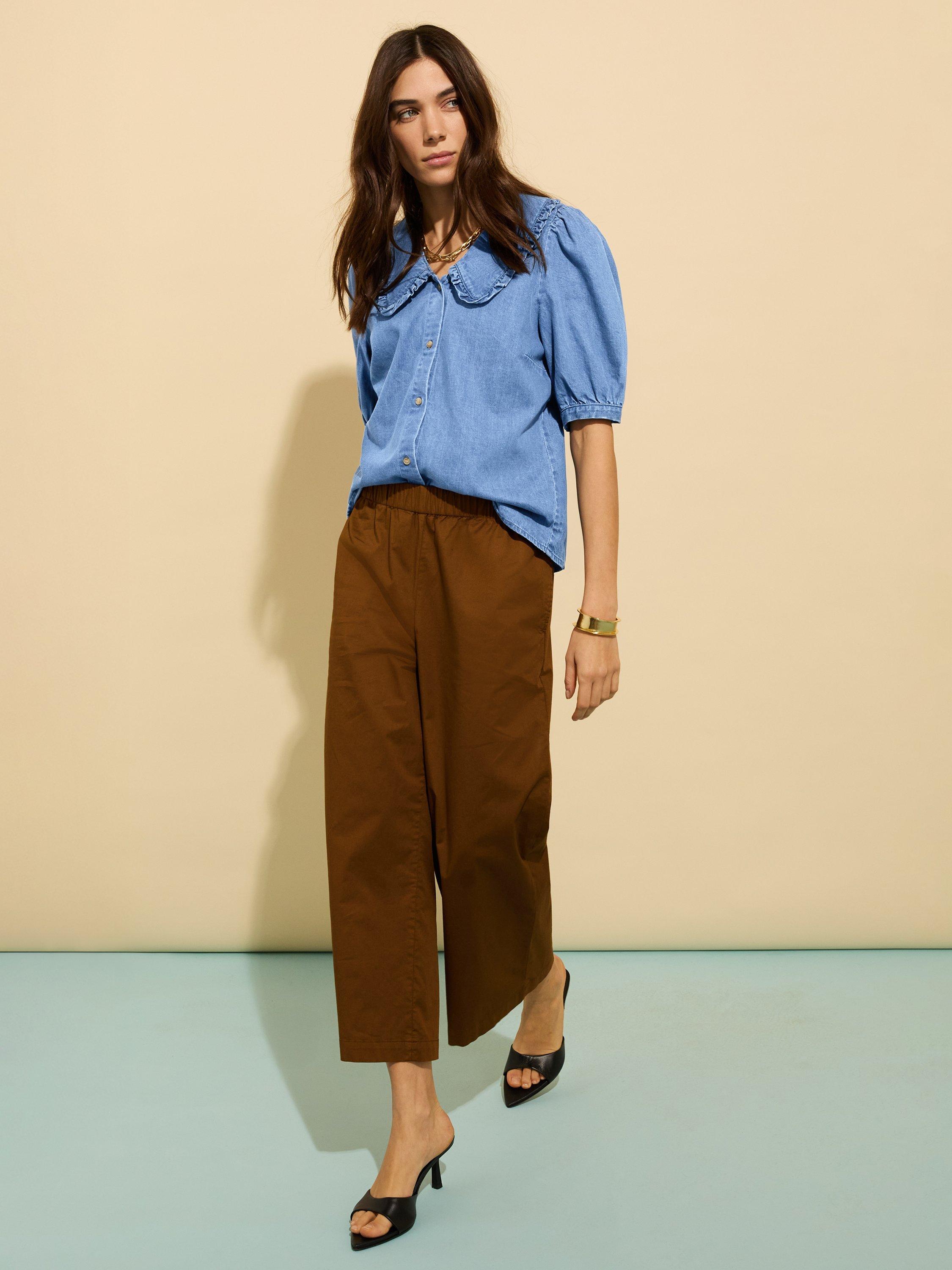 Product image 3 of 4, which shows Baukjen Shelby Organic Cotton Rich Wide Leg Trousers, Milk Chocolate, 10