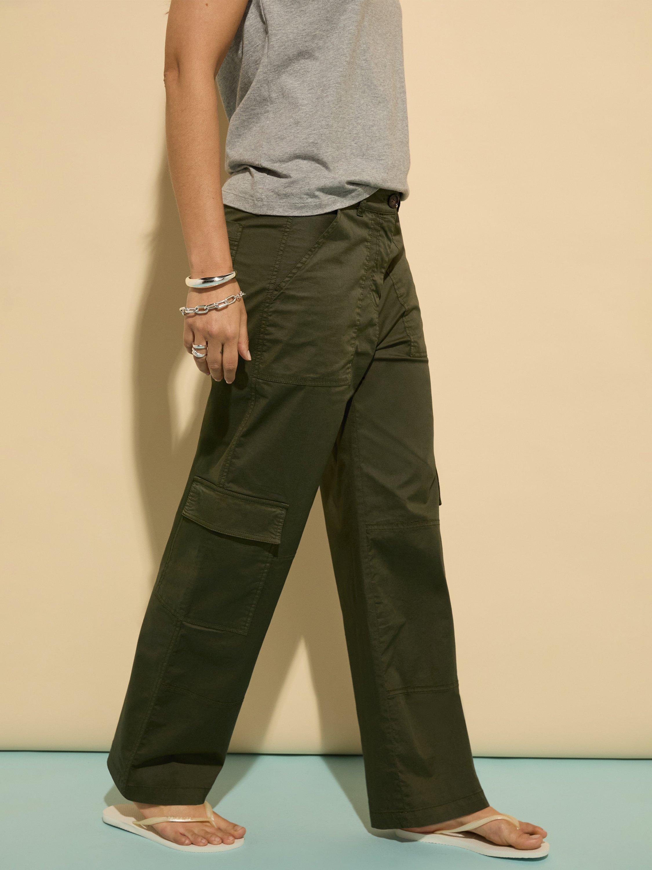 Product image 2 of 4, which shows Baukjen Zenya Organic Cotton Rich Cargo Trousers, Dark Olive, 10