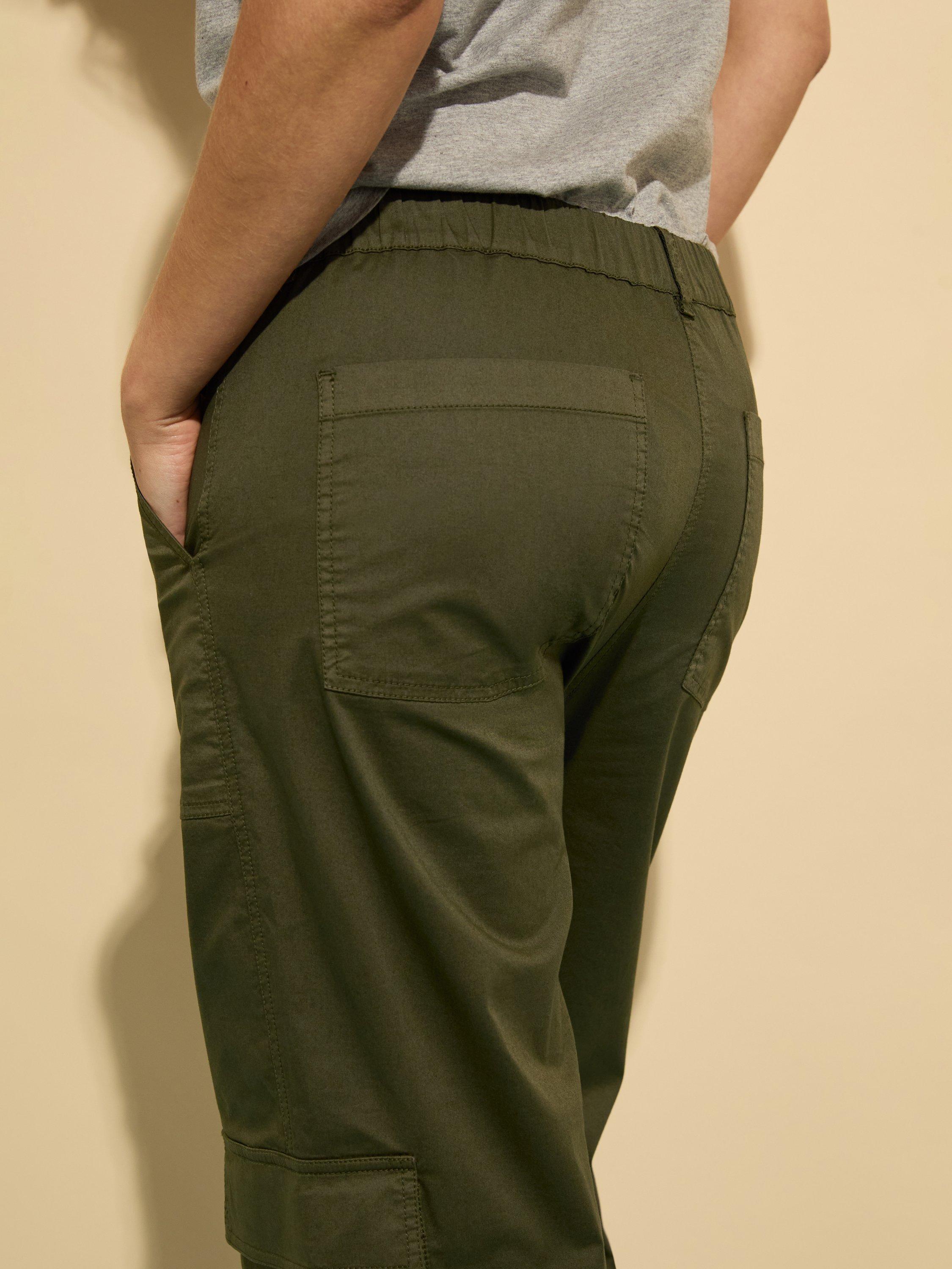 Product image 4 of 4, which shows Baukjen Zenya Organic Cotton Rich Cargo Trousers, Dark Olive, 10