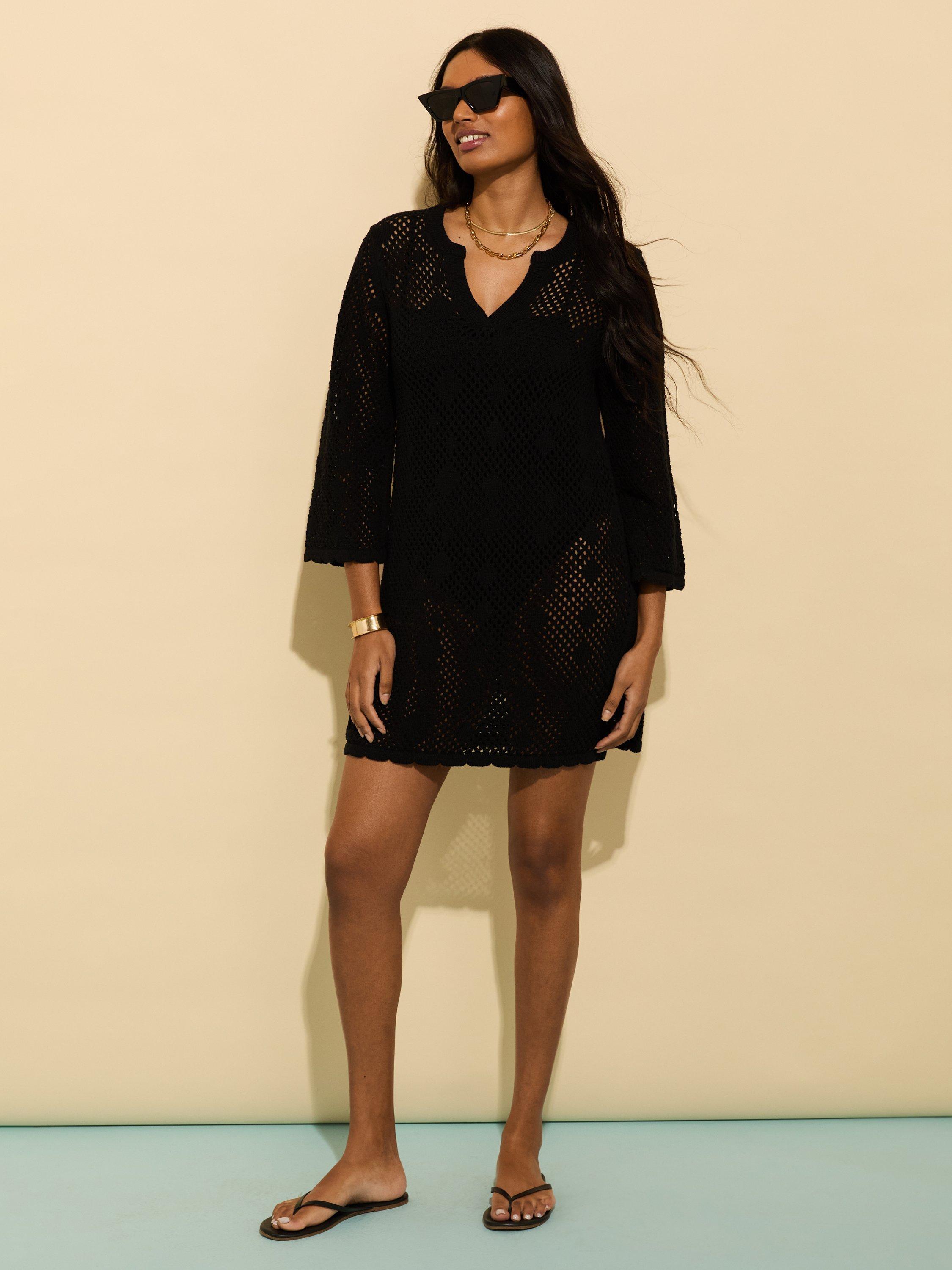 Product image 1 of 4, which shows Baukjen Anette Beach Cover-Up Mixed Blend Crochet Dress, Black, 14