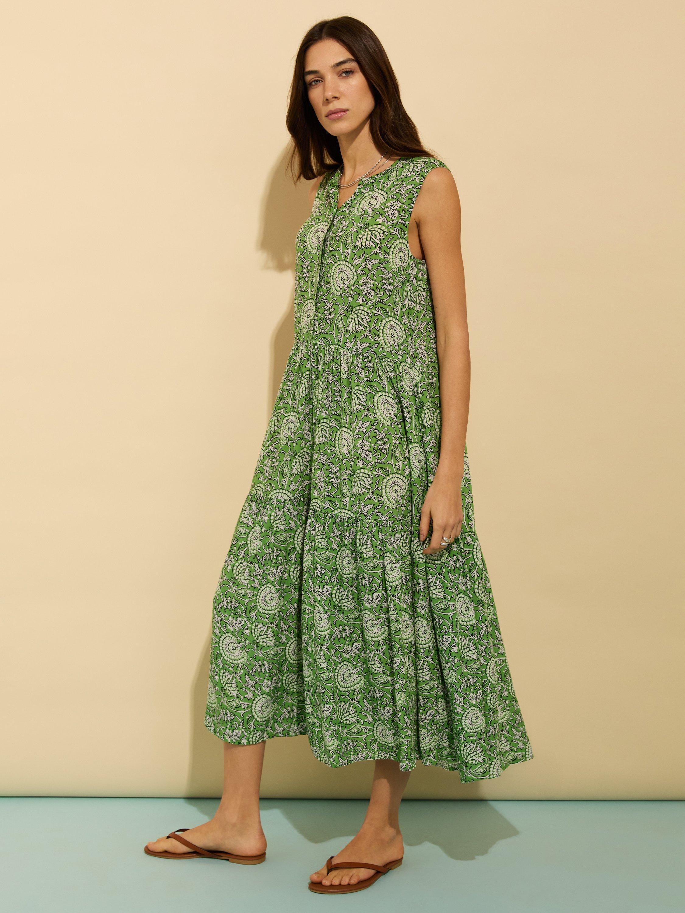 Product image 1 of 4, which shows Baukjen Annmarie Midi Dress, Green/Multi, 10