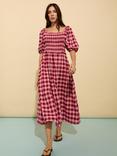 Baukjen Davina Gingham Square Neck Puff Sleeve Midi Dress