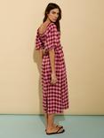 Baukjen Davina Gingham Square Neck Puff Sleeve Midi Dress