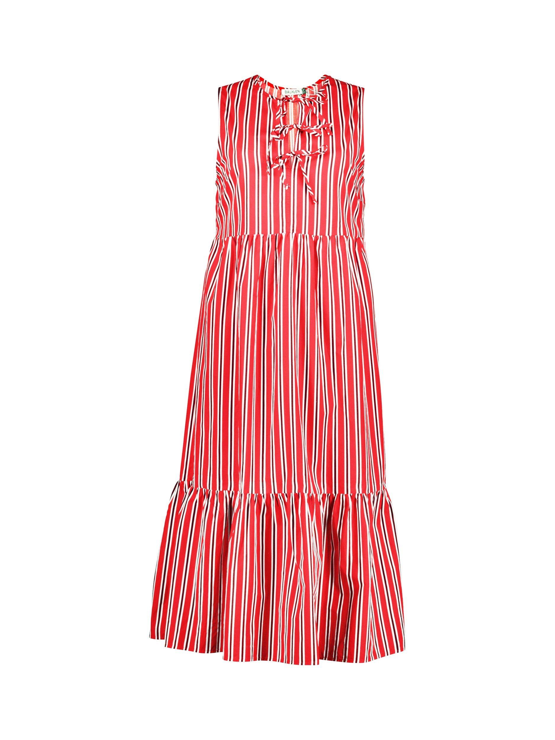 Product image 4 of 5, which shows Baukjen Devi Stripe Pure Organic Cotton Midi Dress, Crimson/Multi, 10