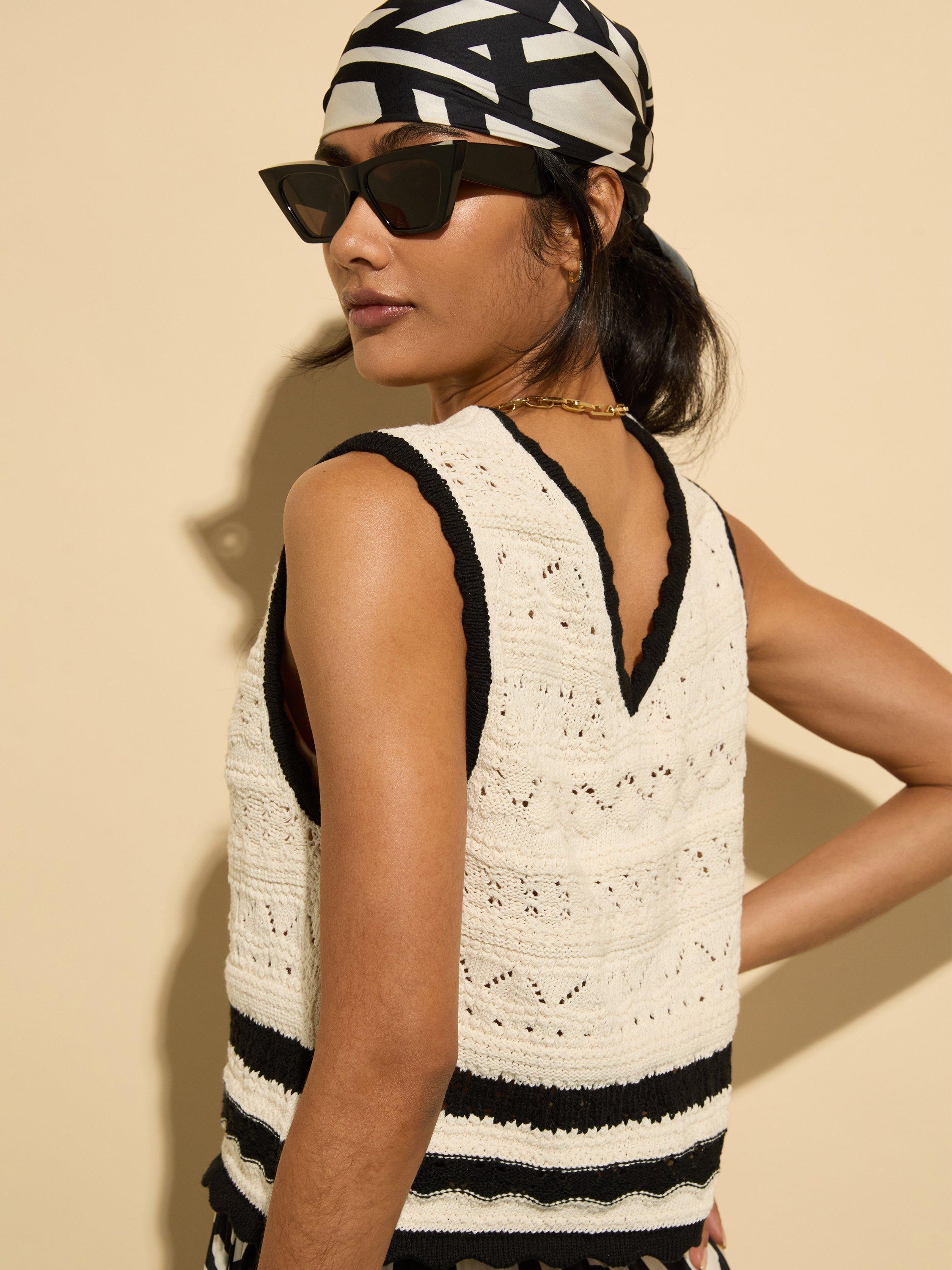 Product image 3 of 6, which shows Baukjen Apryl Crochet Knitted Ecotec Tank Top, Cream/Black, 6