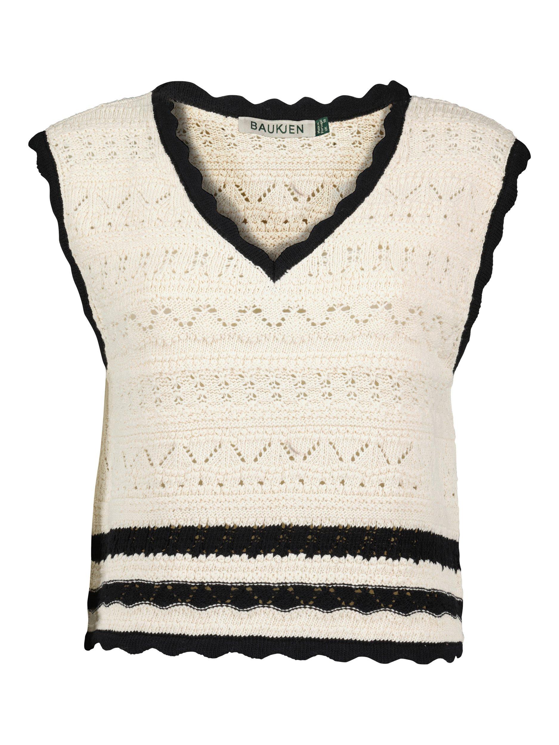Product image 4 of 6, which shows Baukjen Apryl Crochet Knitted Ecotec Tank Top, Cream/Black, 6