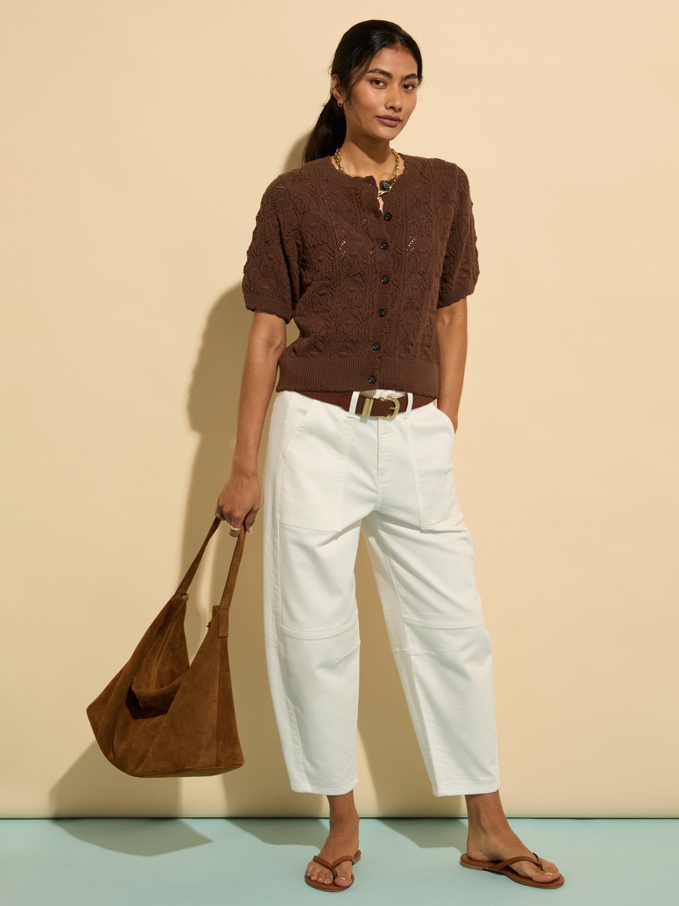 Product image 3 of 6, which shows Baukjen Celestia Scalloped Ecotec® Crochet Cardigan, Chocolate, 6