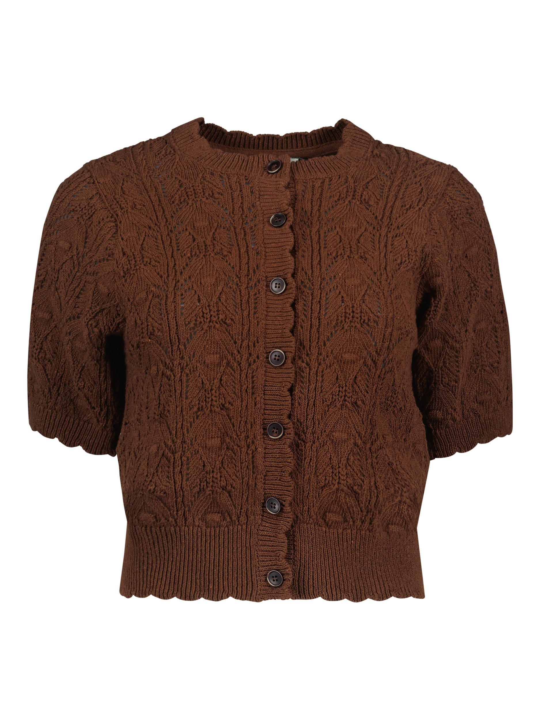 Product image 4 of 6, which shows Baukjen Celestia Scalloped Ecotec® Crochet Cardigan, Chocolate, 6