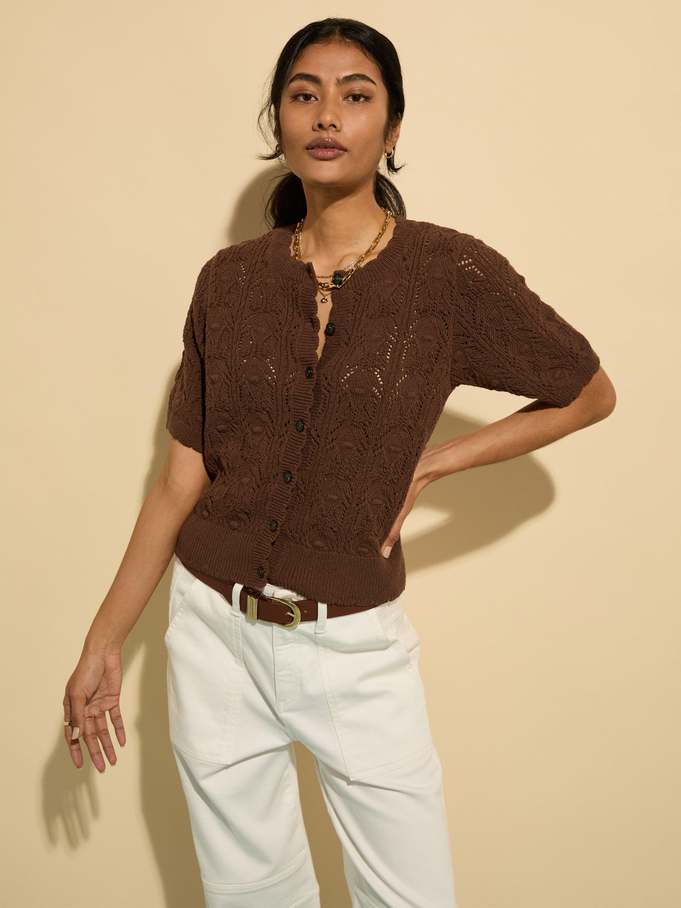 Product image 5 of 6, which shows Baukjen Celestia Scalloped Ecotec® Crochet Cardigan, Chocolate, 6
