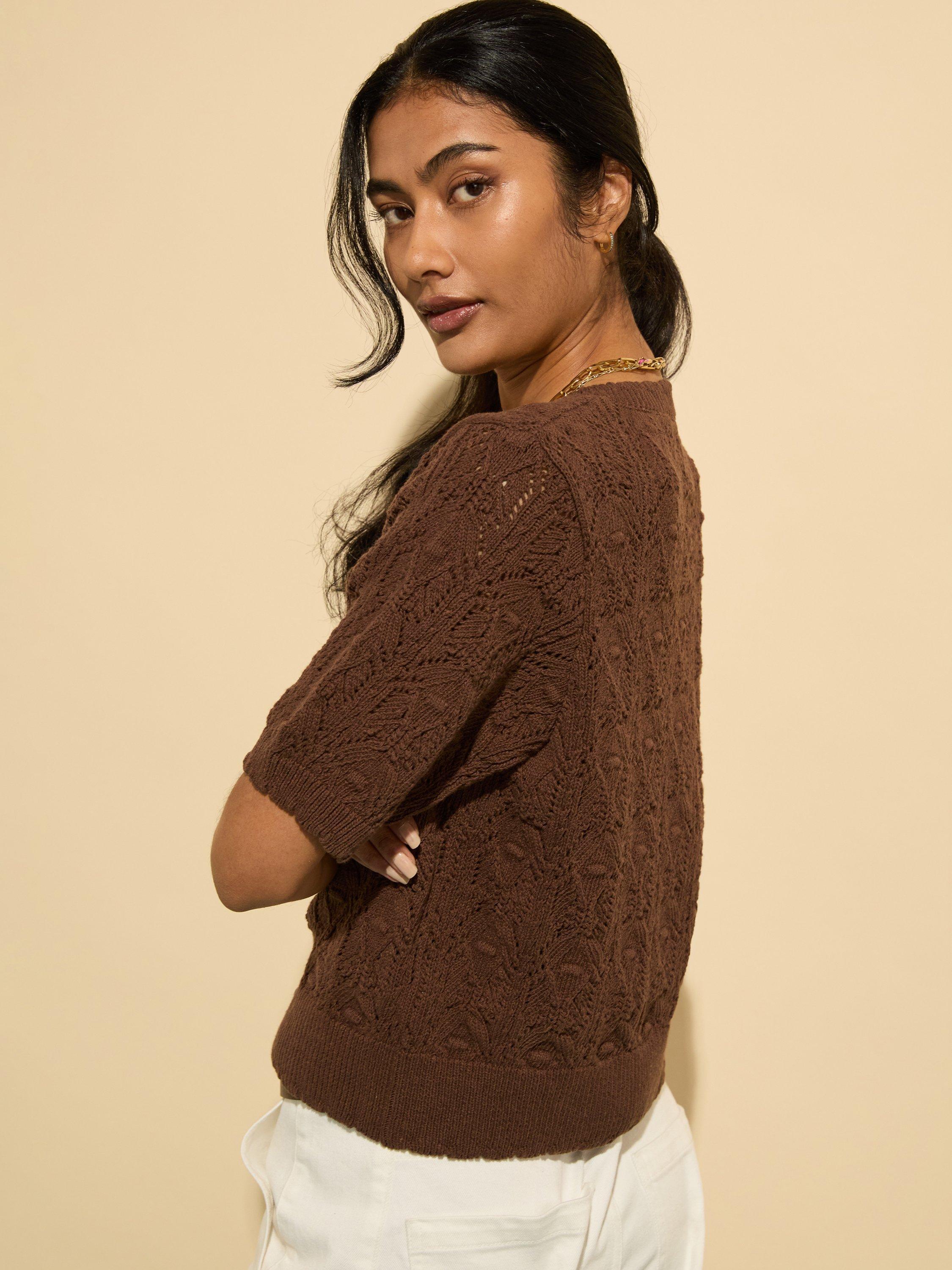 Product image 6 of 6, which shows Baukjen Celestia Scalloped Ecotec® Crochet Cardigan, Chocolate, 6