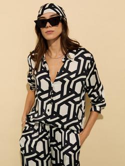 Baukjen Ashlyn Button-Down Long Sleeve Satin Shirt, Black/Multi