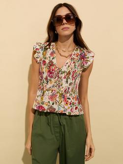 Baukjen Mariah Floral Smocked Organic Cotton Blouse, Pink/Multi