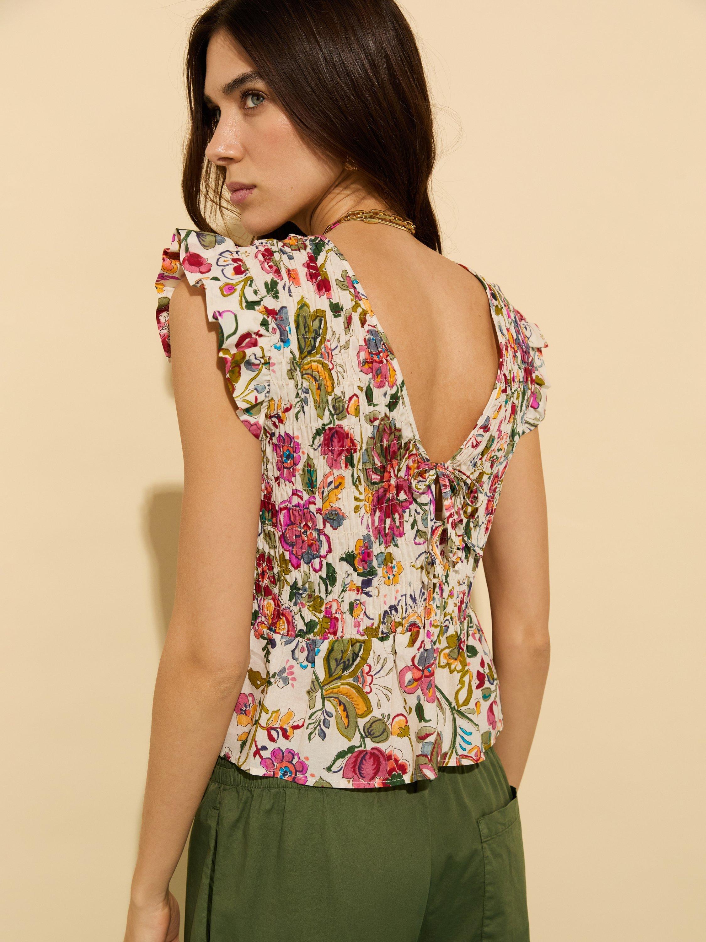 Product image 3 of 4, which shows Baukjen Mariah Floral Smocked Organic Cotton Blouse, Pink/Multi, 16