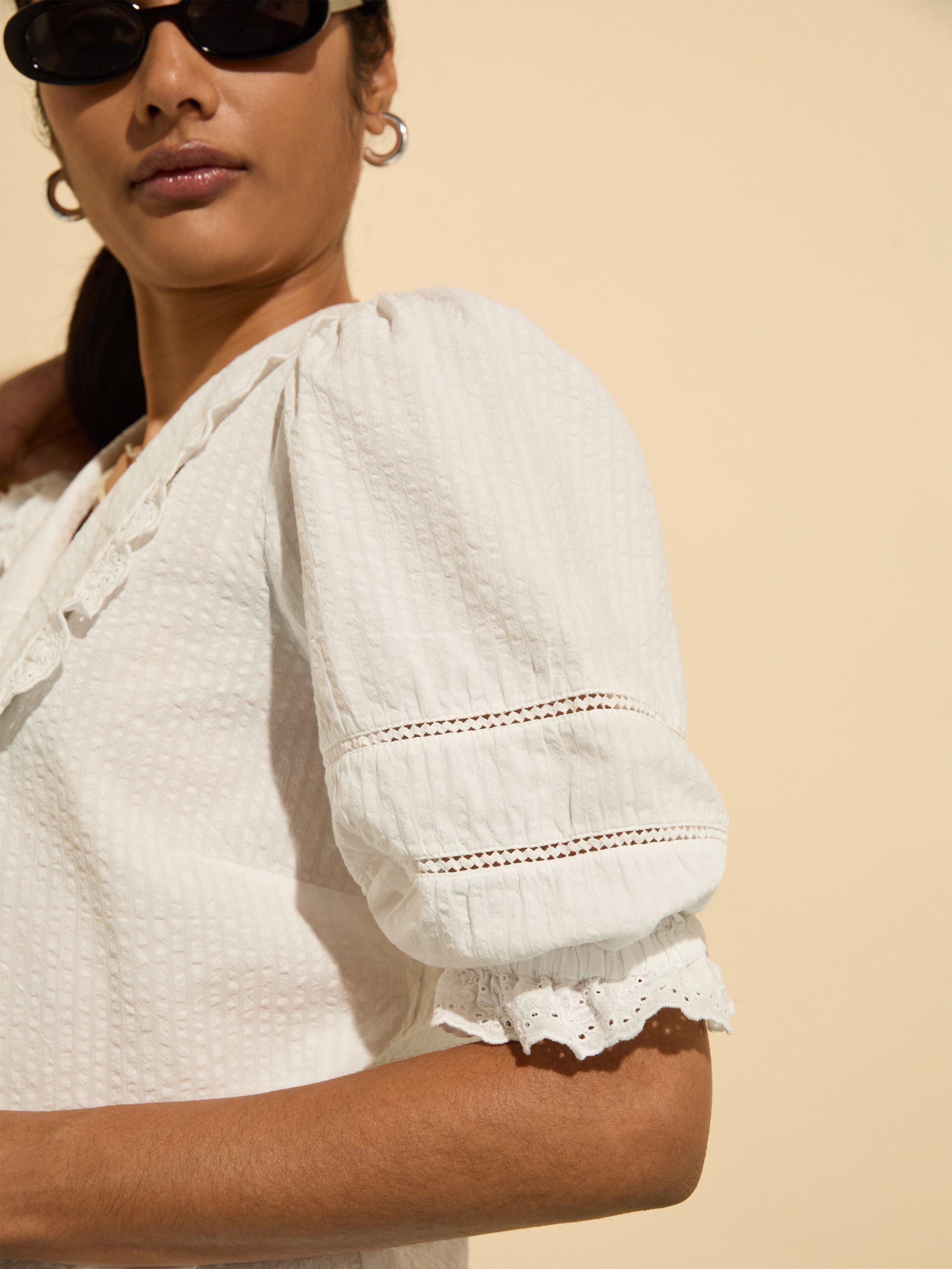 Product image 4 of 6, which shows Baukjen Marti Broderie Anglaise Blouse, Soft White, 6