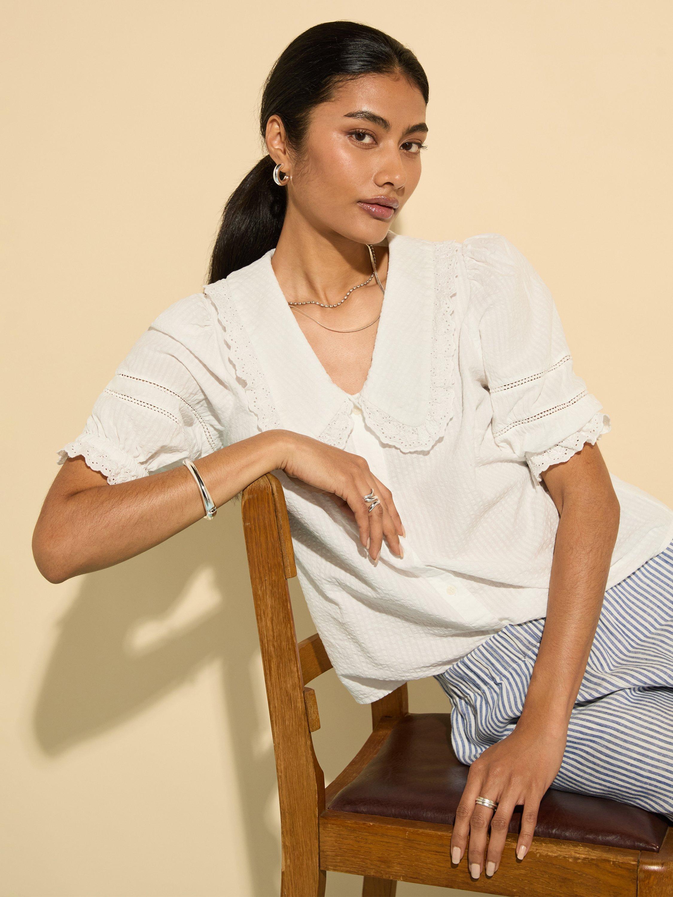 Product image 5 of 6, which shows Baukjen Marti Broderie Anglaise Blouse, Soft White, 6
