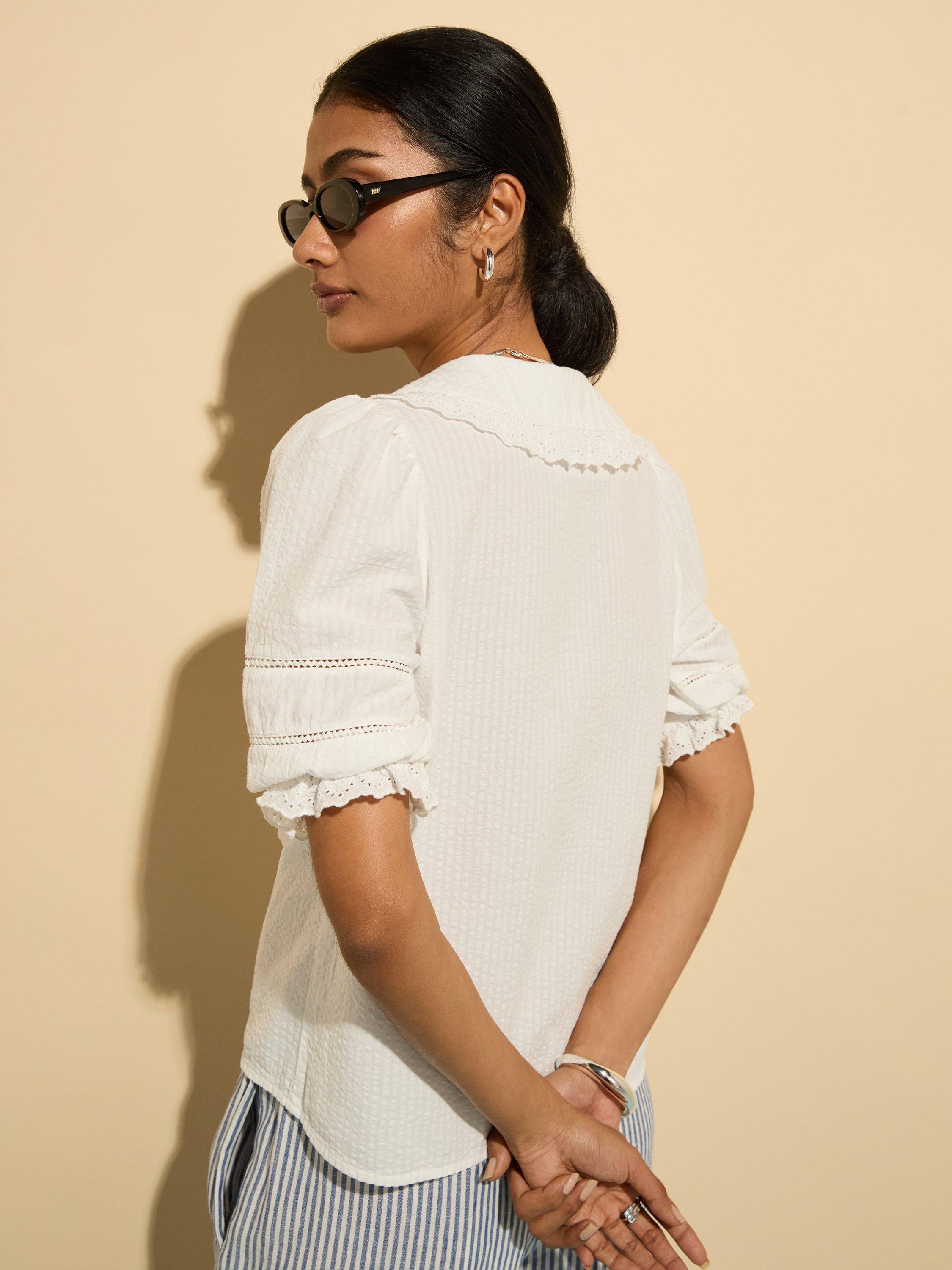 Product image 6 of 6, which shows Baukjen Marti Broderie Anglaise Blouse, Soft White, 6