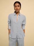Baukjen Muriel Long Sleeve Collared Linen Shirt, Indigo/Multi
