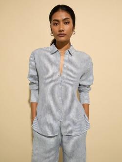 Baukjen Muriel Long Sleeve Collared Linen Shirt, Indigo/Multi