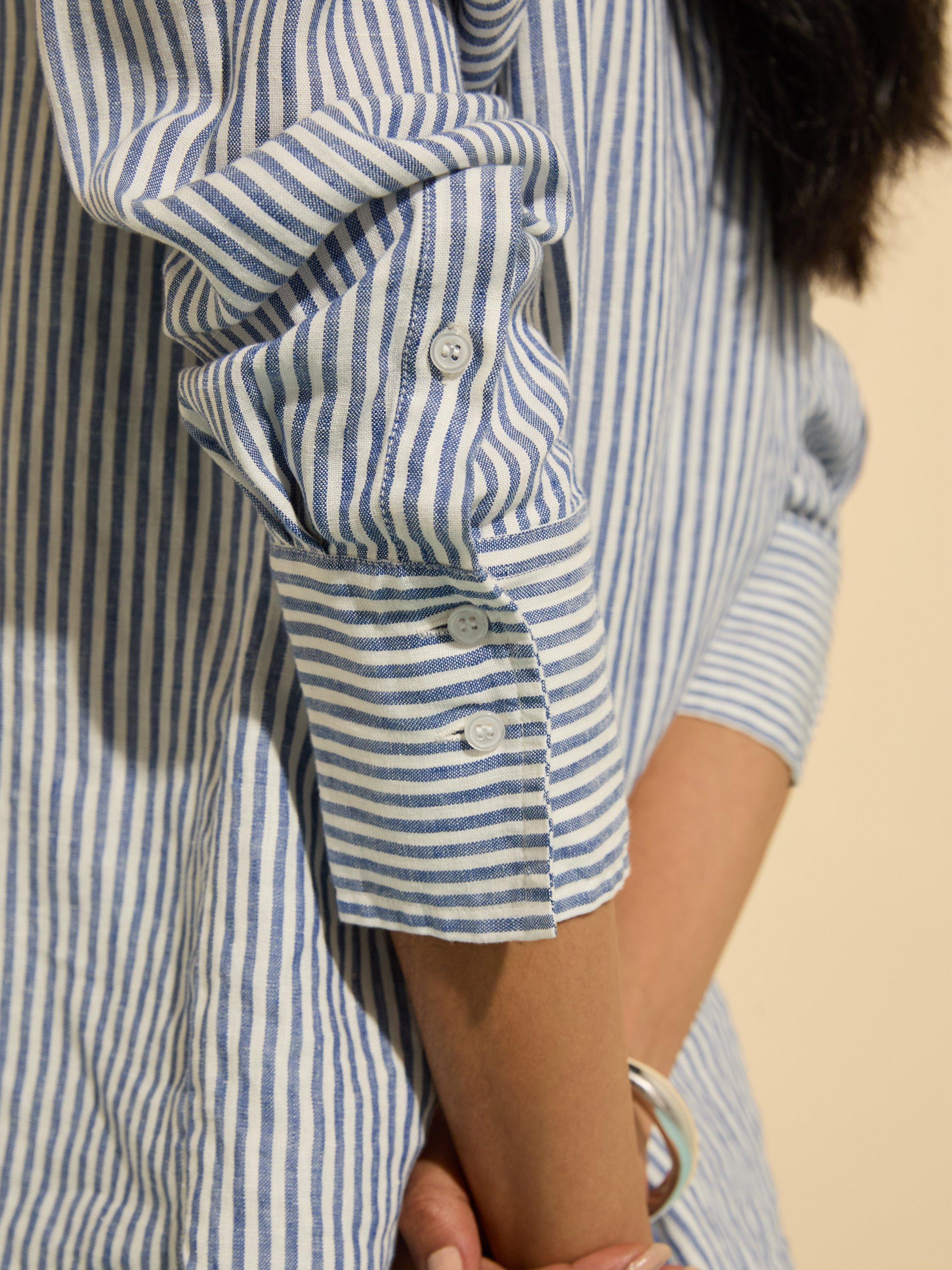 Product image 5 of 6, which shows Baukjen Muriel Long Sleeve Collared Linen Shirt, Indigo/Multi, 10