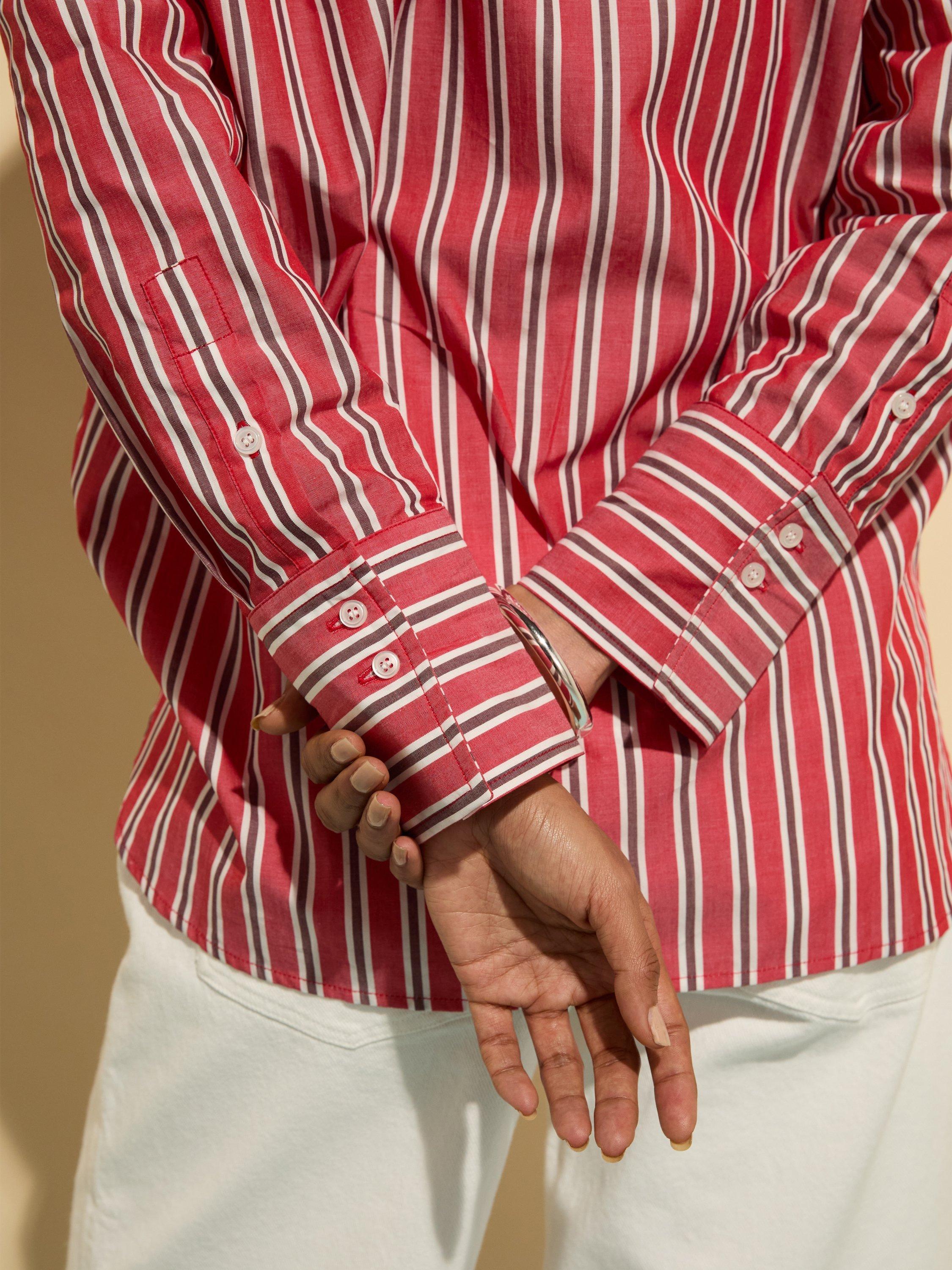Product image 3 of 3, which shows Baukjen Rishma Classic Organic Cotton Long Sleeve Stripe Shirt, Crimson/Garnet, 10
