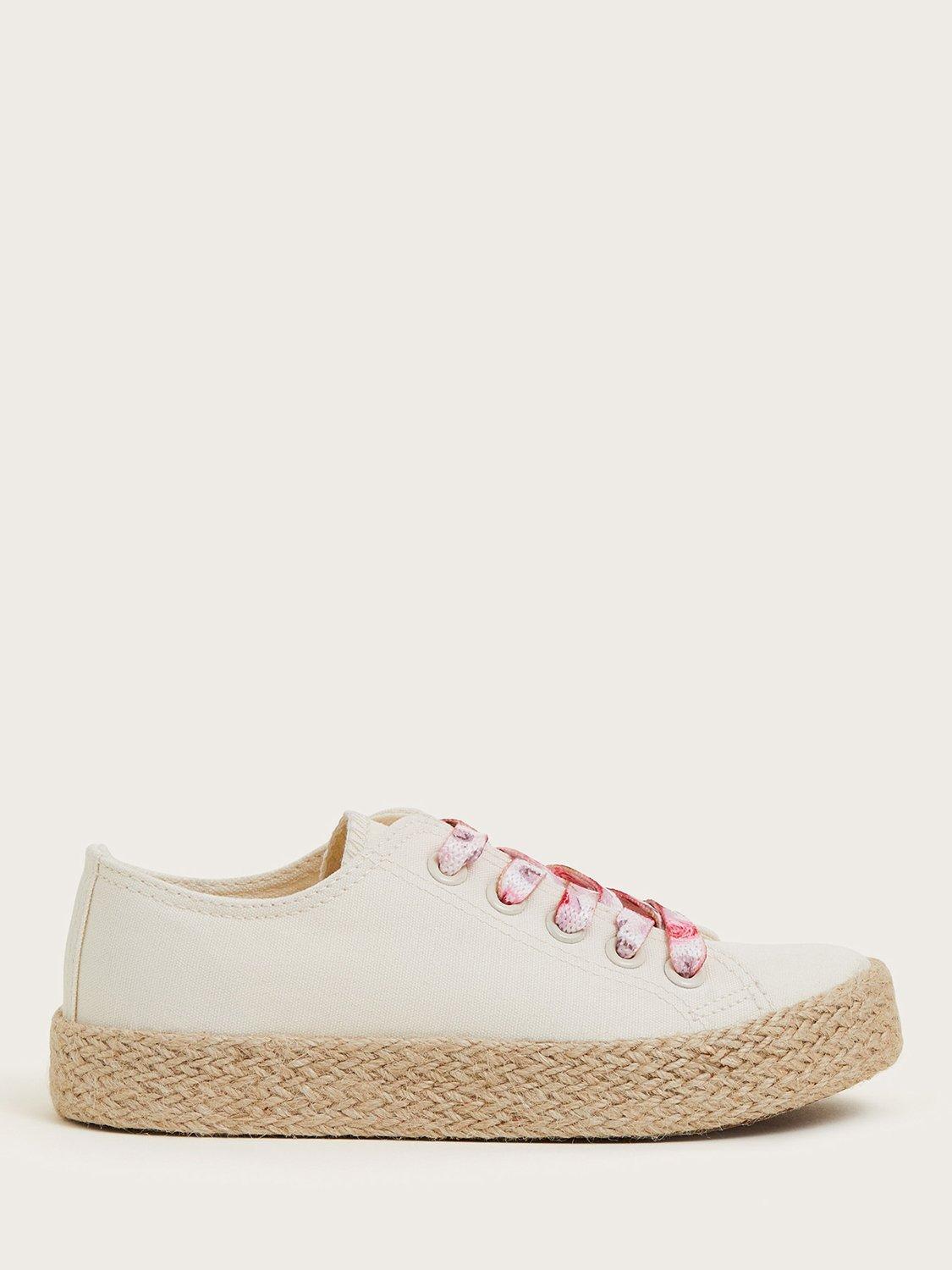 Product image 1 of 3, which shows Monsoon Kids' Canvas Espadrille Trainers, Ivory, 7 Jnr