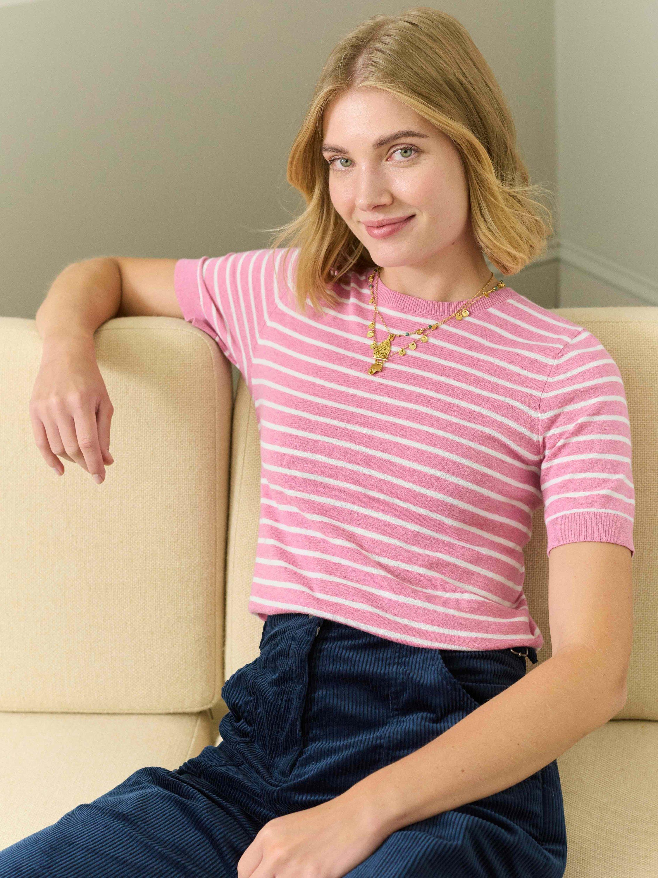 Product image 1 of 5, which shows Brora Cotton Breton Stripe T-Shirt, Multi, 8