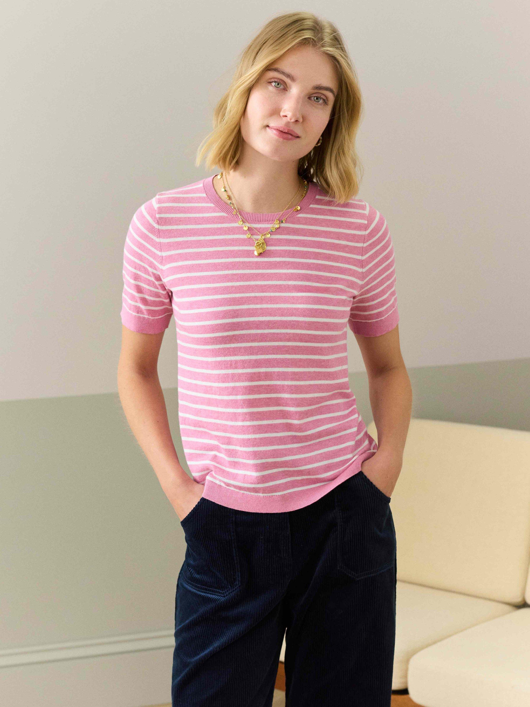 Product image 2 of 5, which shows Brora Cotton Breton Stripe T-Shirt, Multi, 8