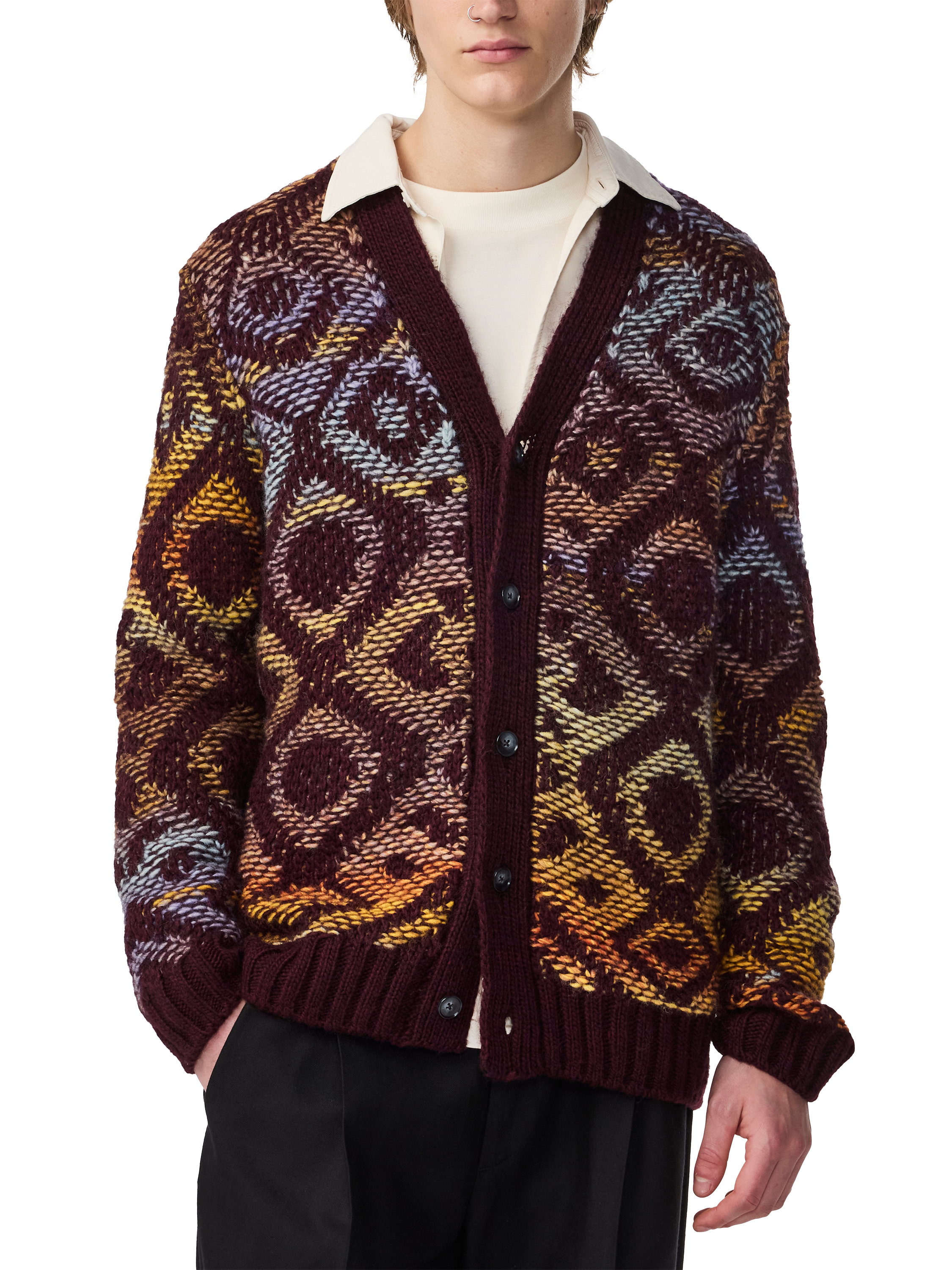 Product image 1 of 2, which shows NN.07 Viggo Wool Blend Oversized Cardigan, Wine Red, L
