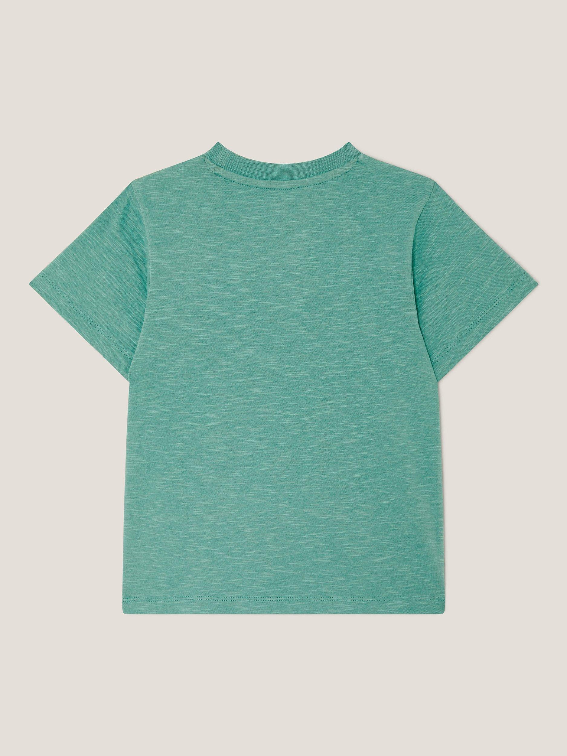 Product image 2 of 3, which shows Monsoon Kids' Cotton Dinosaur T-Shirt, Green, 11-12 years