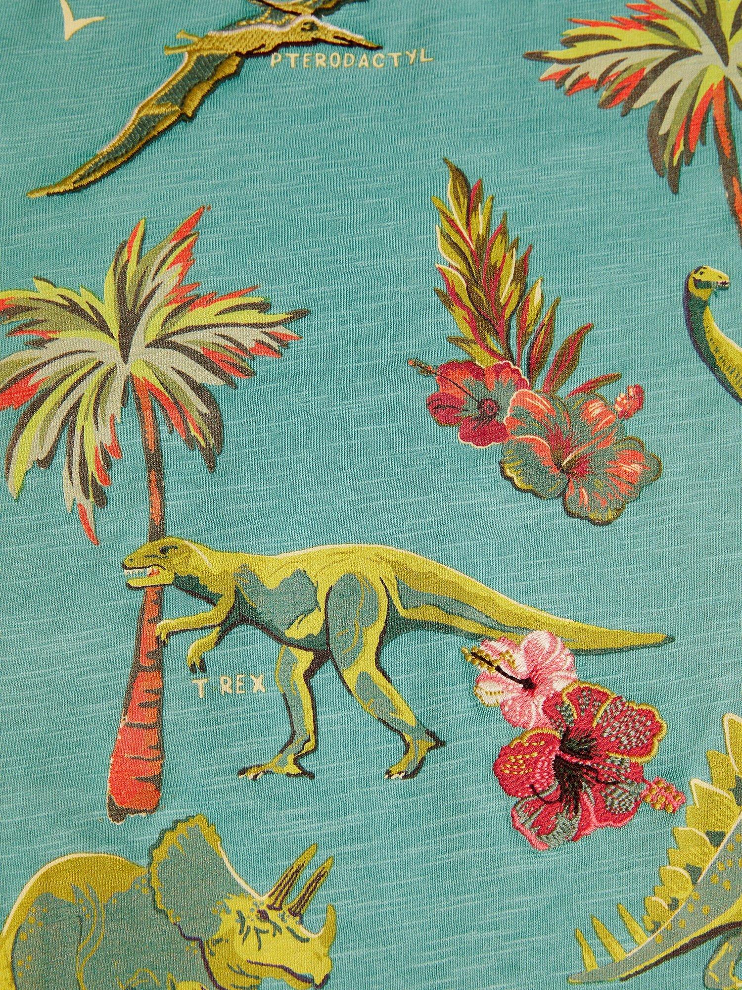 Product image 3 of 3, which shows Monsoon Kids' Cotton Dinosaur T-Shirt, Green, 11-12 years