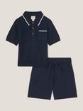 Monsoon Kids' Knitted Polo Shirt and Shorts Set, Navy
