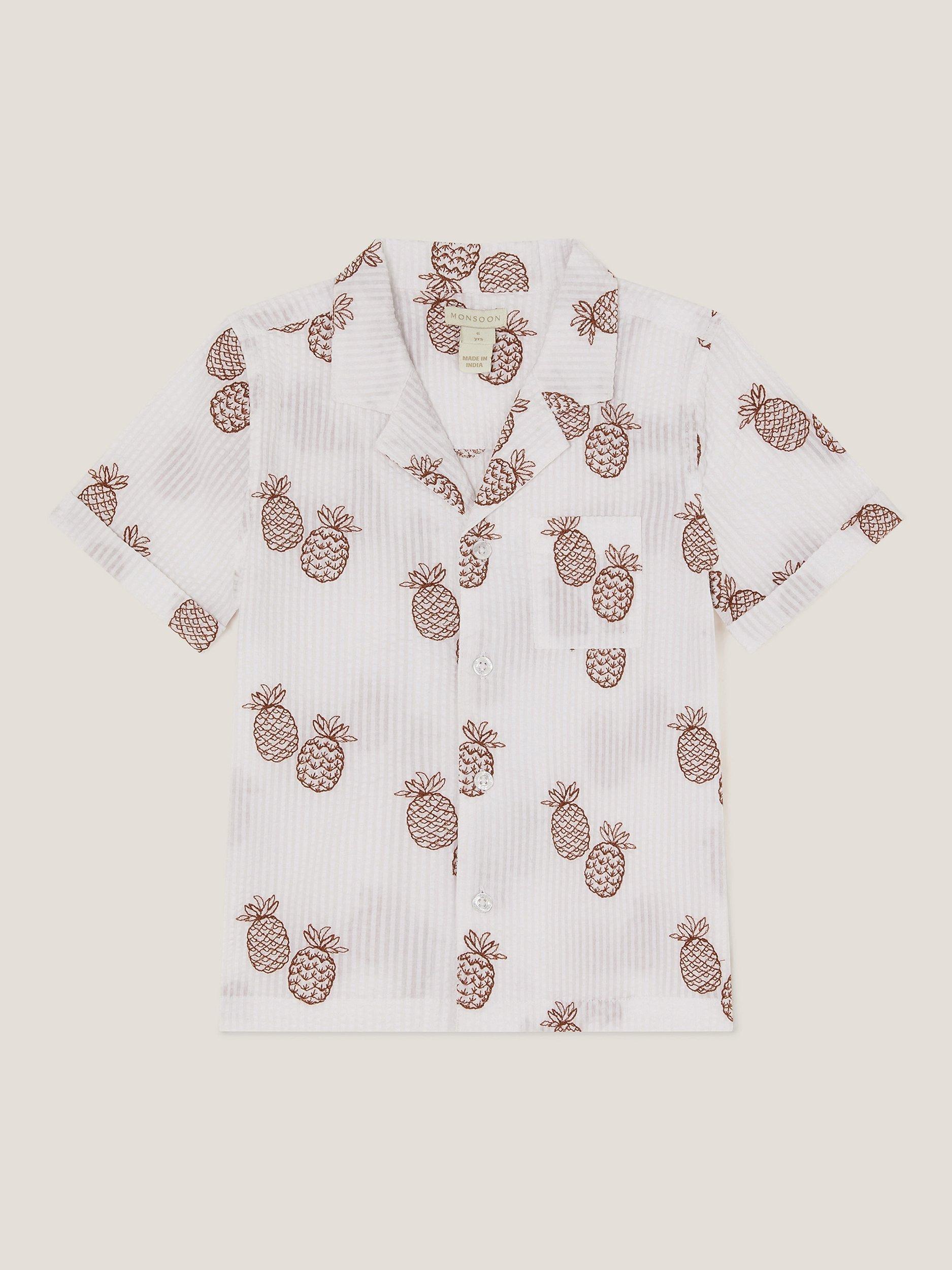 Product image 1 of 3, which shows Monsoon Kids' Cotton Pineapple Shirt, Cream, 2-3 years