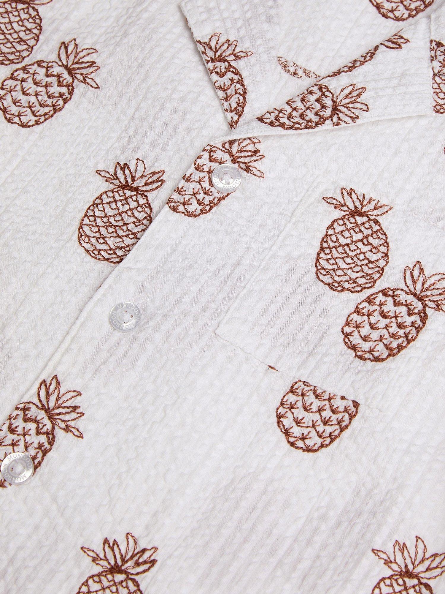 Product image 3 of 3, which shows Monsoon Kids' Cotton Pineapple Shirt, Cream, 2-3 years