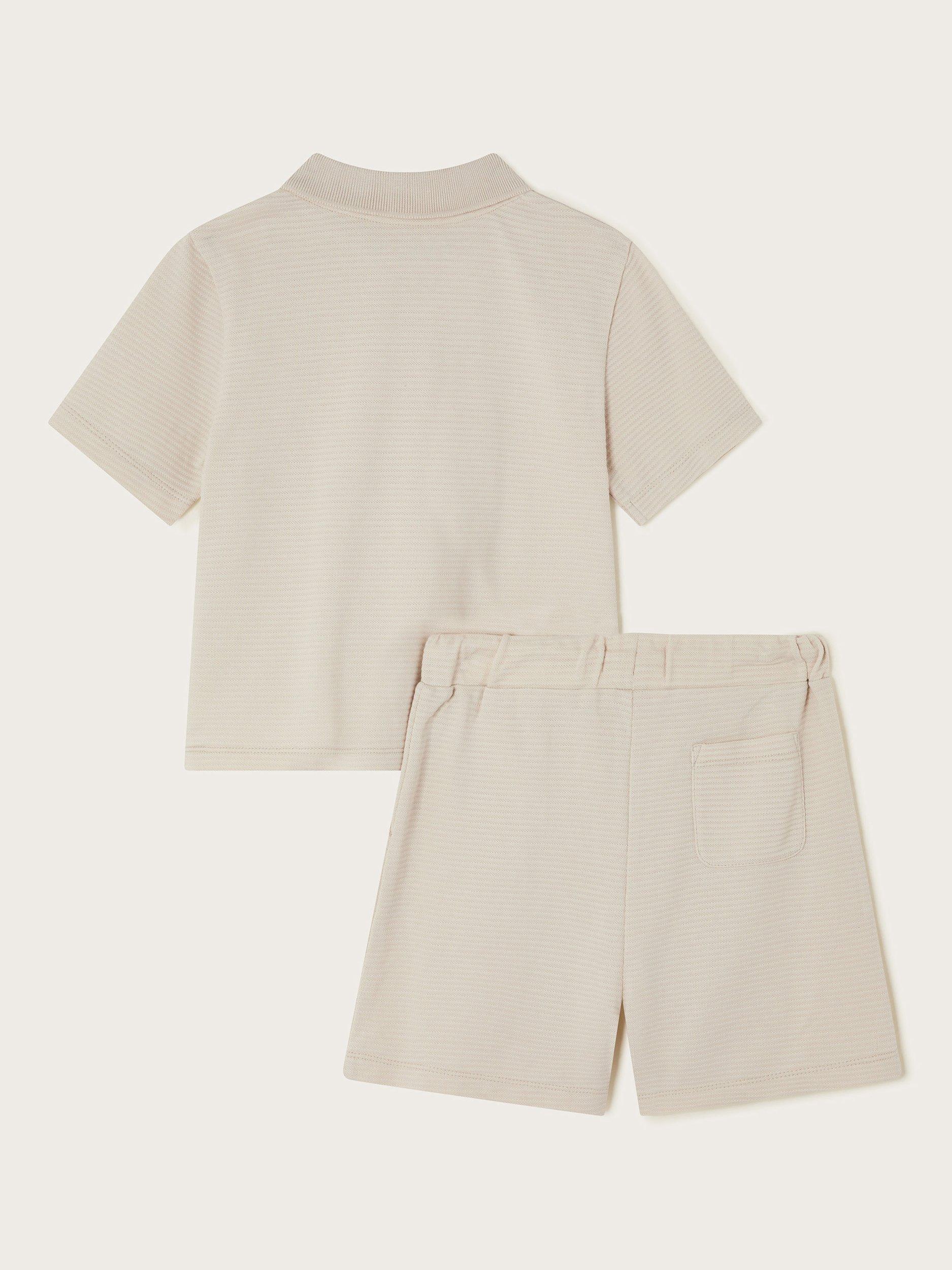 Product image 2 of 3, which shows Monsoon Kids' Polo Shirt and Shorts Set, Stone, 12-13 years