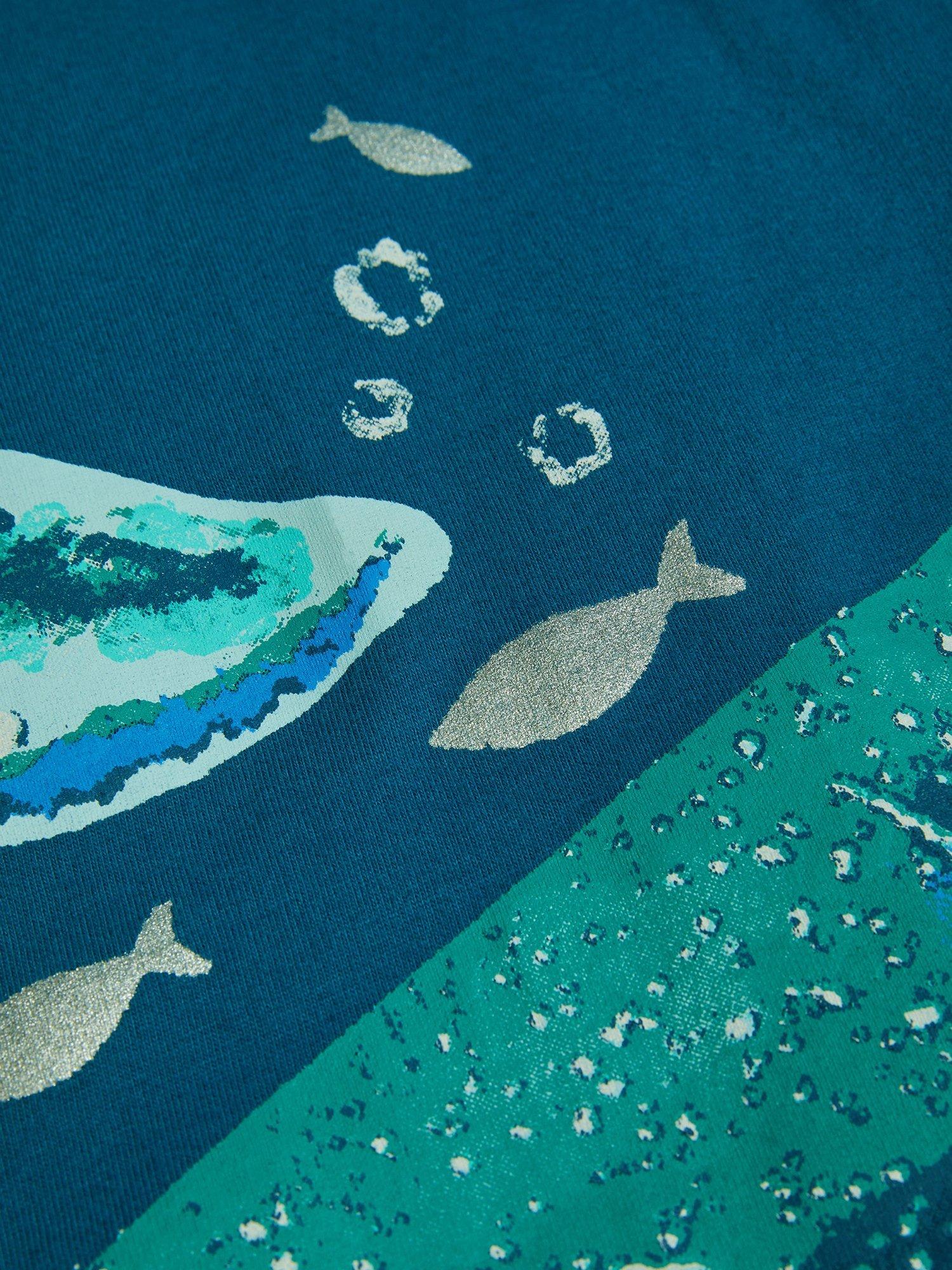Product image 3 of 3, which shows Monsoon Kids' Cotton Shark Print T-Shirt, Blue, 12-18 months