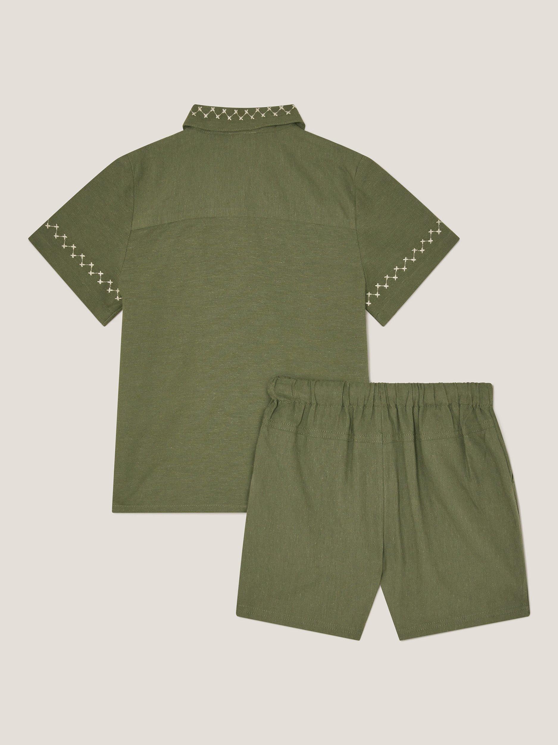 Product image 2 of 3, which shows Monsoon Kids' Shirt and Shorts Set, Khaki, 5 years