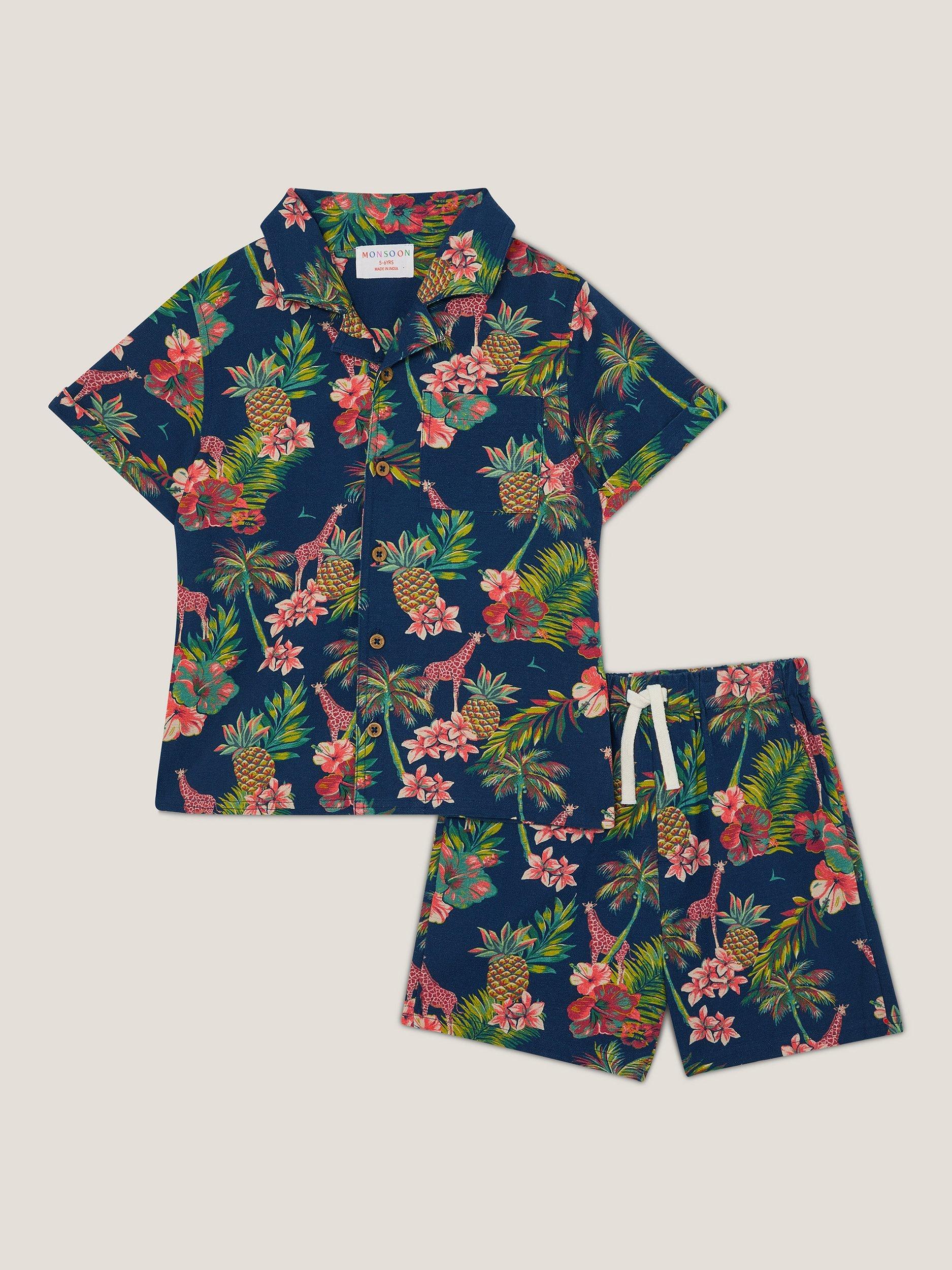 Product image 1 of 3, which shows Monsoon Kids' Cotton Blend Shirt & Short Set, Multi, 12-13 years