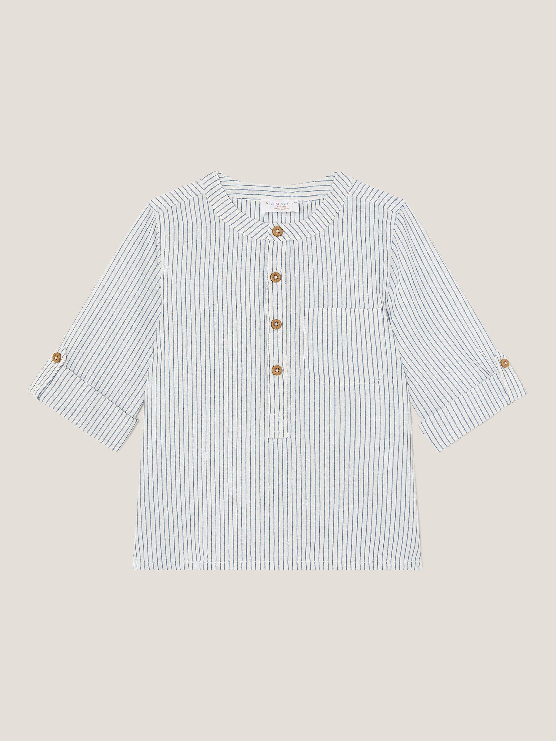 Product image 1 of 3, which shows Monsoon Kids' Stripe Cotton Shirt, Ivory, 5-6 years