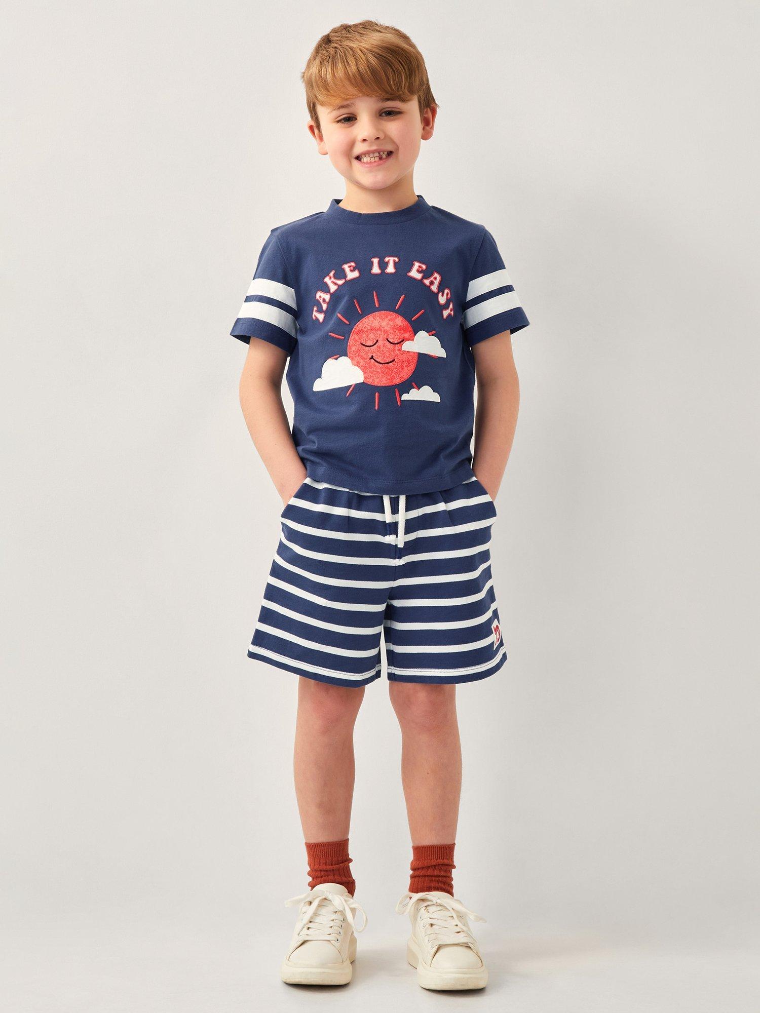 Product image 1 of 4, which shows Monsoon Kids' T-Shirt and Shorts Set, Navy/Multi, 12-18 months