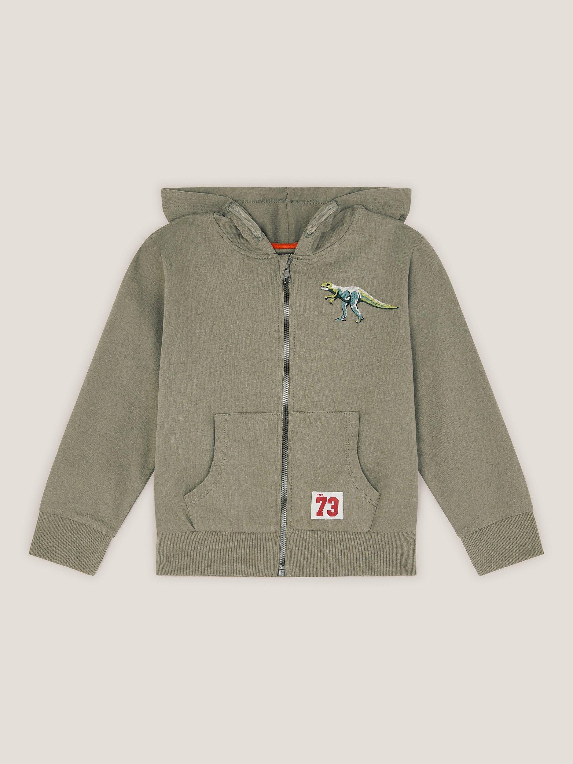 Product image 1 of 3, which shows Monsoon Kids' Cotton Dinosaur Hoodie, Green, 2-3 years
