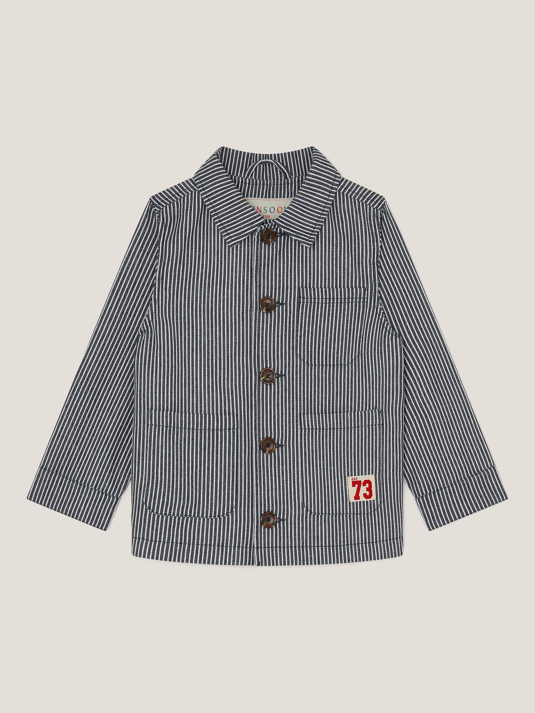 Product image 1 of 3, which shows Monsoon Kids' Pinstripe Shacket, Blue/Multi, 5-6 years