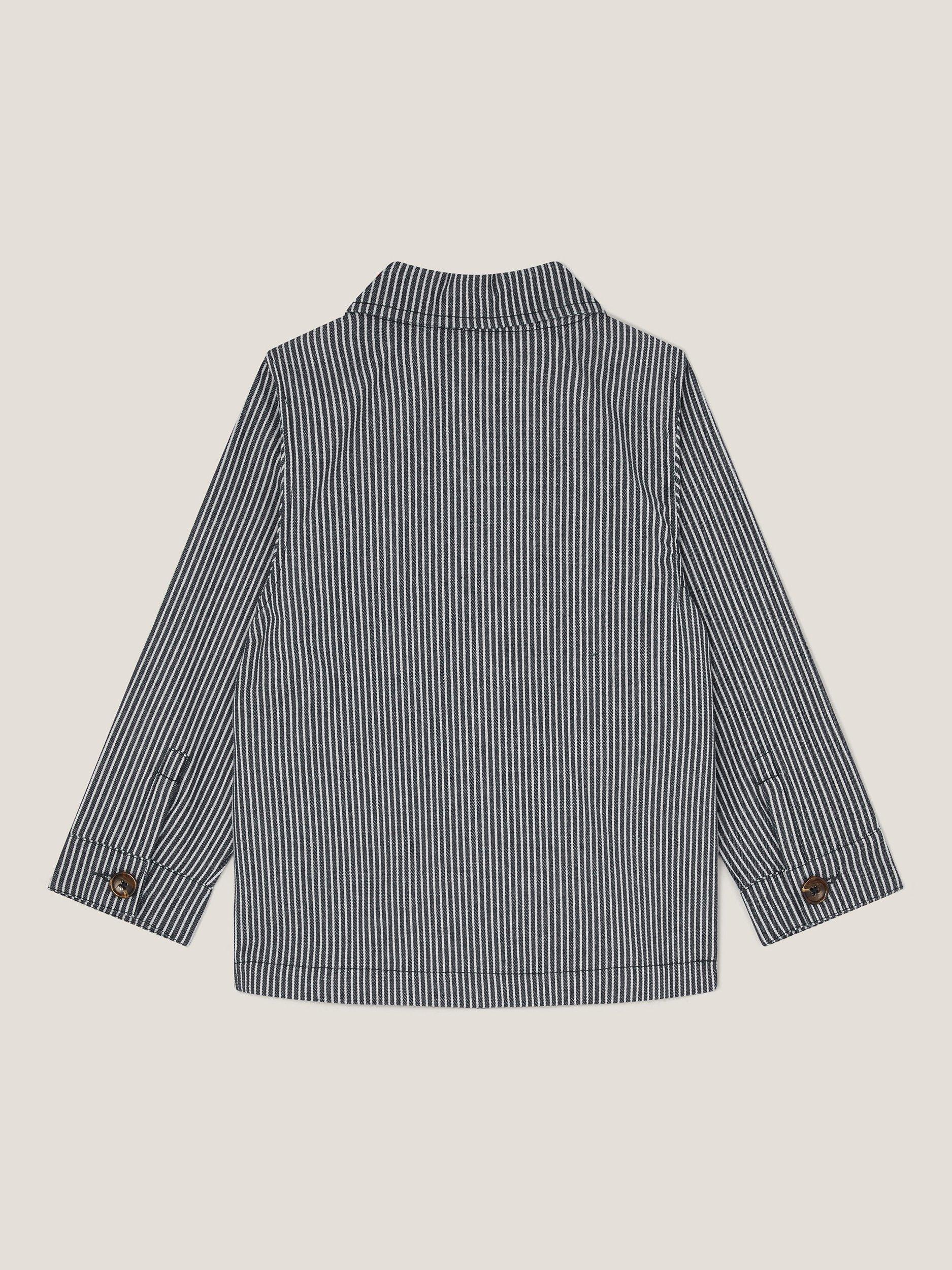 Product image 2 of 3, which shows Monsoon Kids' Pinstripe Shacket, Blue/Multi, 5-6 years