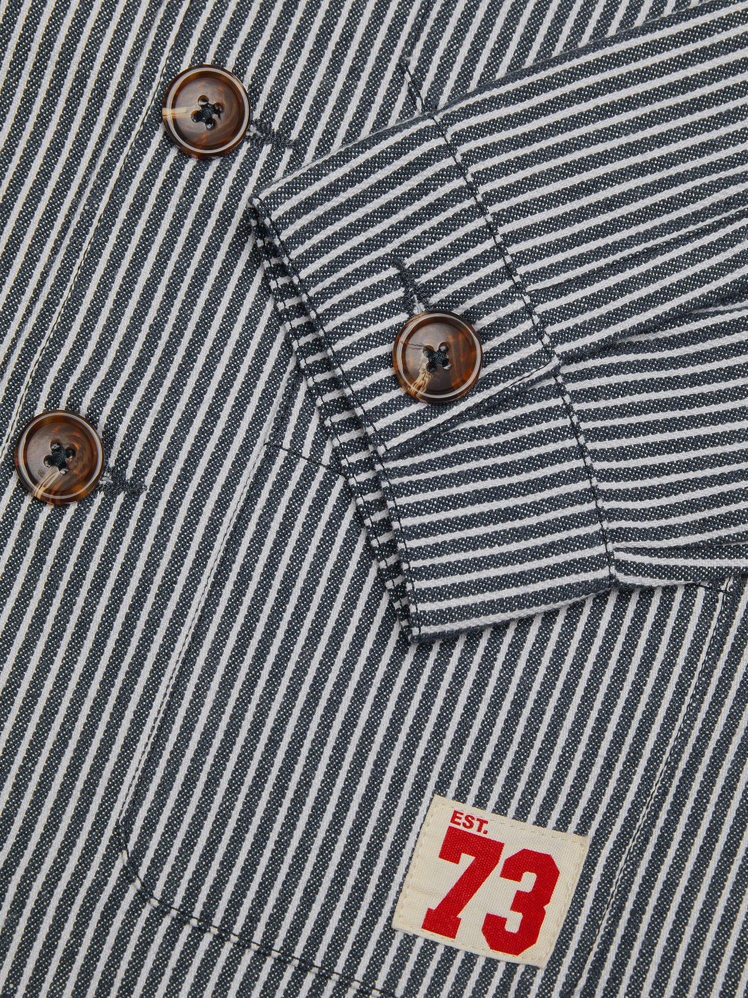 Product image 3 of 3, which shows Monsoon Kids' Pinstripe Shacket, Blue/Multi, 5-6 years