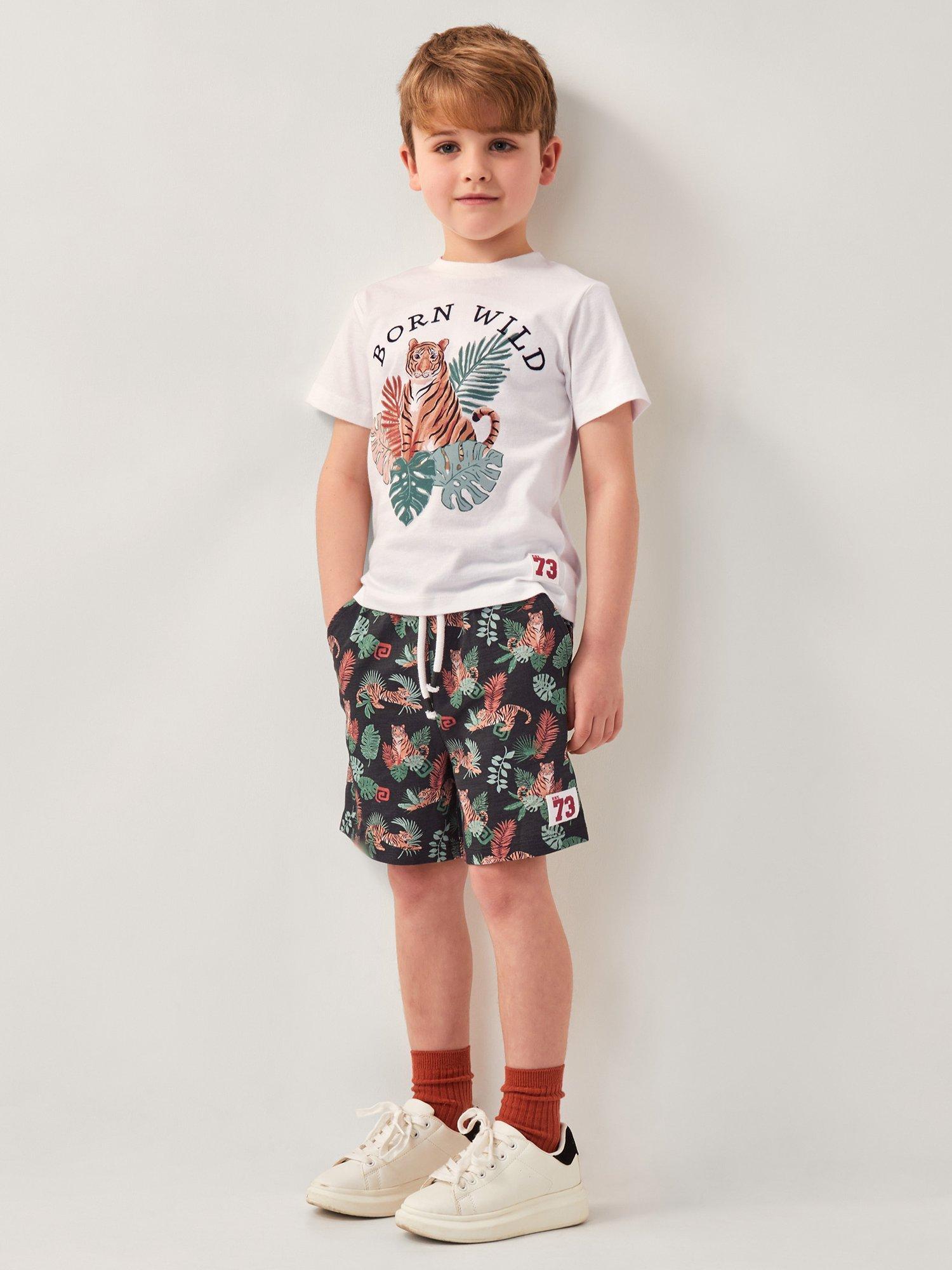 Product image 1 of 3, which shows Monsoon Kids' Born Wild Shorts, Navy, 12-18 months