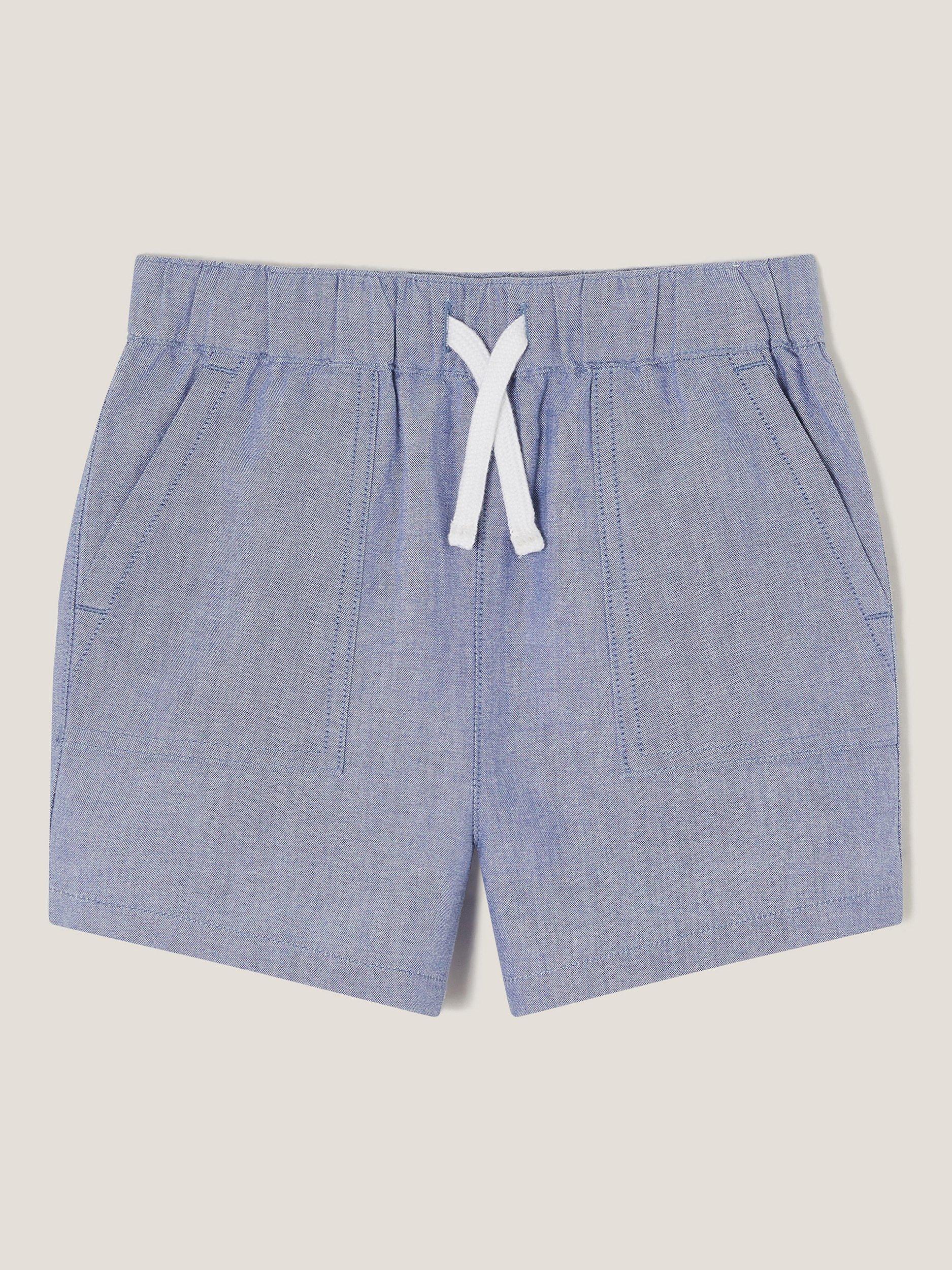 Product image 1 of 3, which shows Monsoon Kids' Cotton Chambray Shorts, Blue, 2-3 years